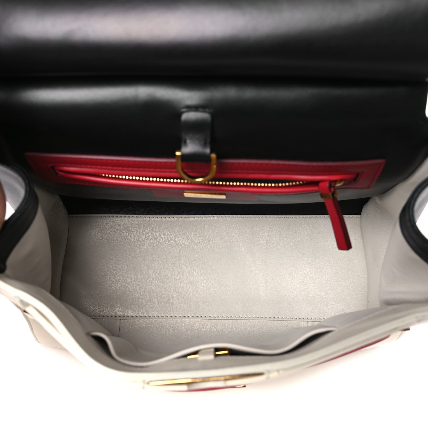 Calfskin Sideby Top Handle Bag Black White Red