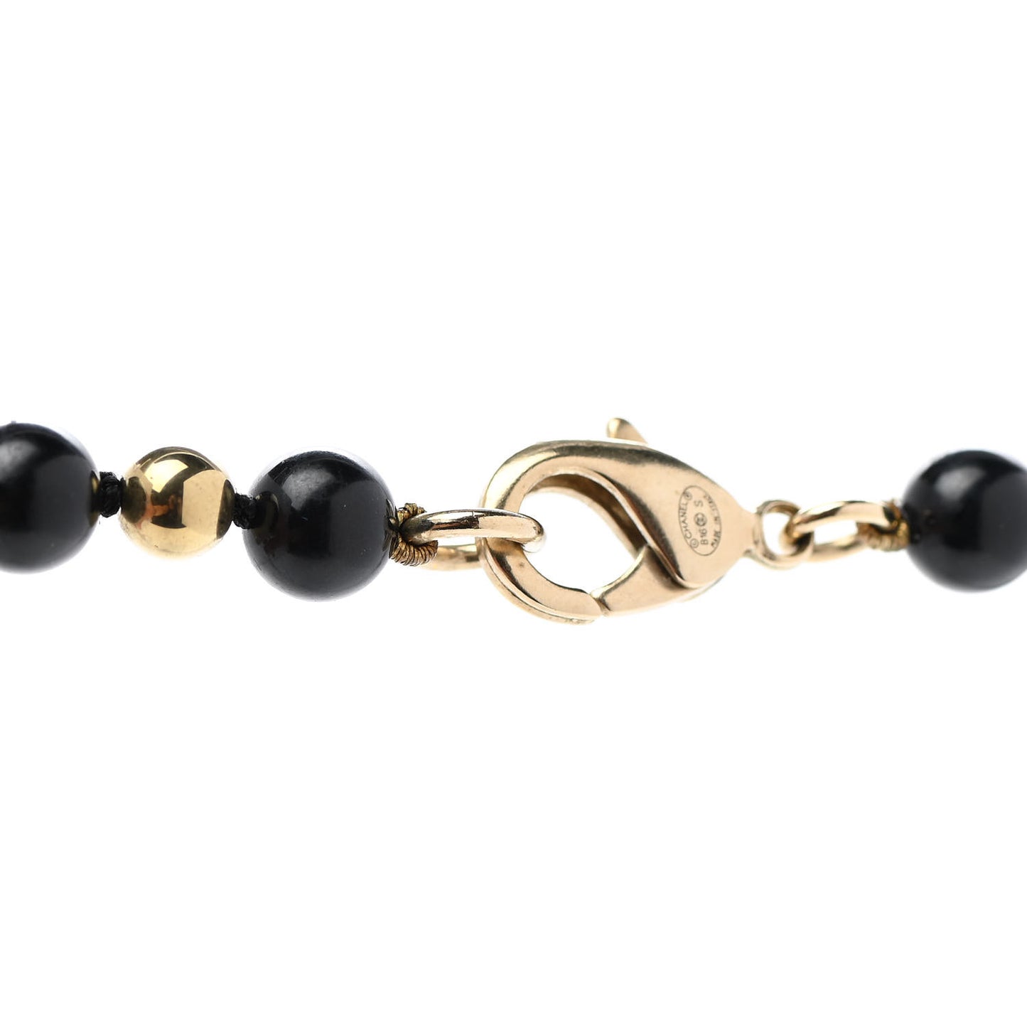 Beaded CC Long Necklace Black Gold
