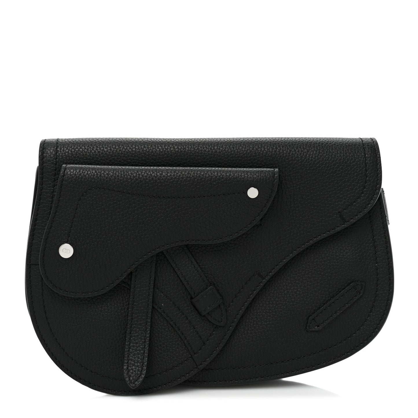 Grained Calfskin Saddle Messenger Bag Black