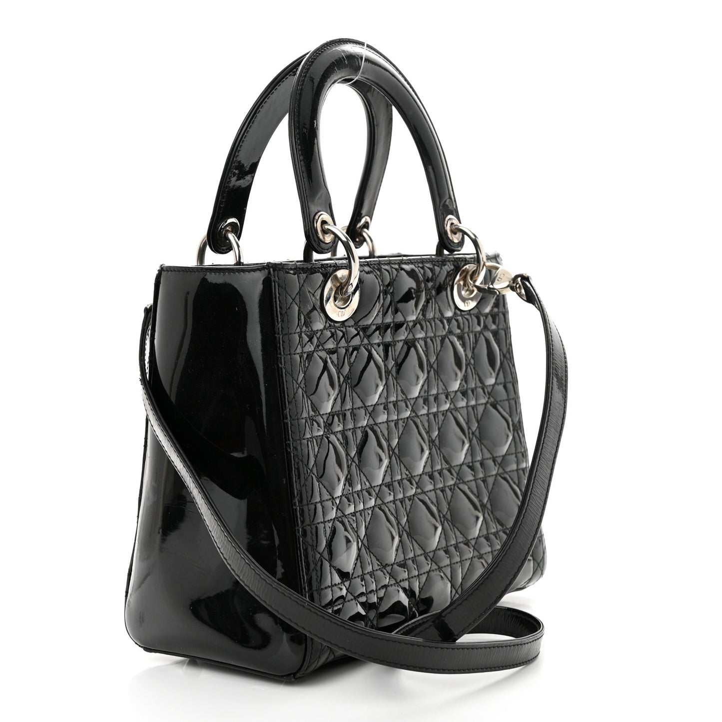 CHRISTIAN DIOR Patent Cannage Medium Lady Dior Black