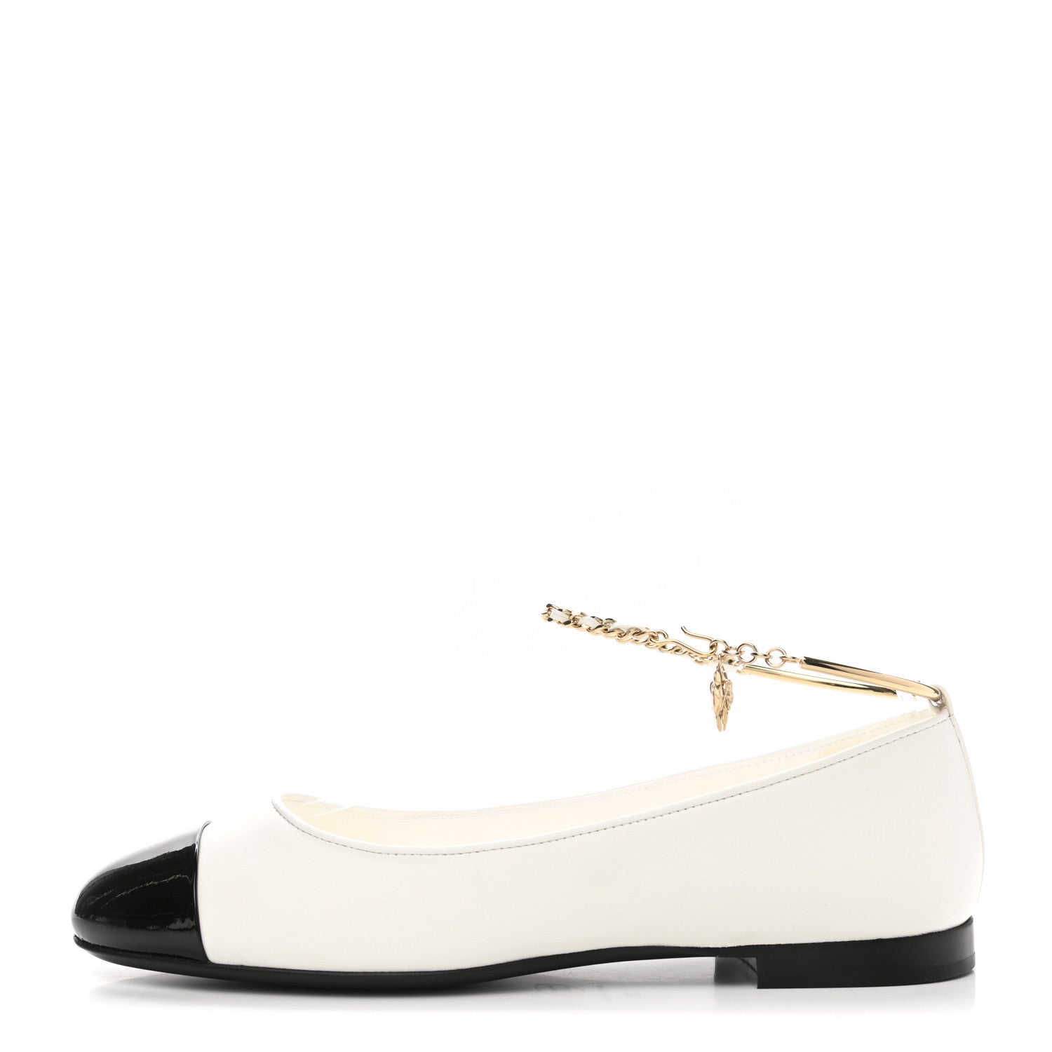 Chanel Lambskin Patent Calfskin Cap Toe Ankle Chain Ballerina