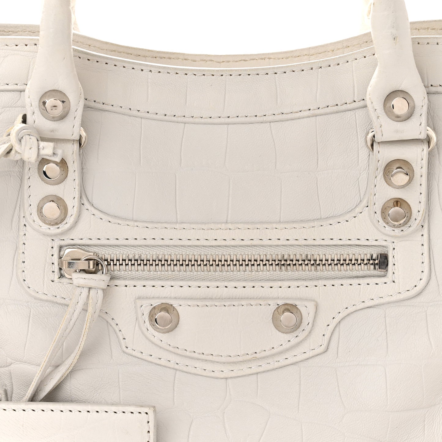 Matte Supple Lambskin Crocodile Embossed Classic Silver Hardware S City White