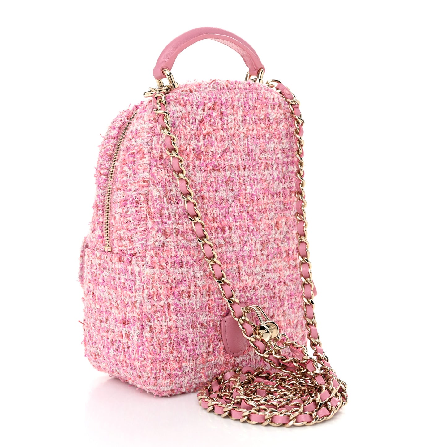 Tweed Quilted CC Mini Classic Backpack Pink