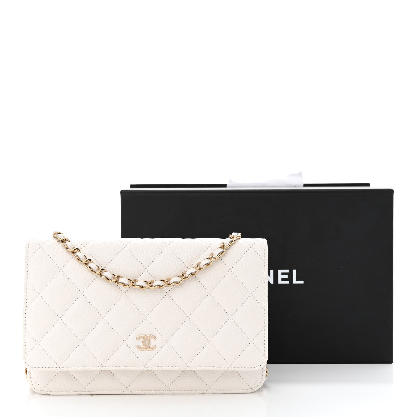 Caviar Quilted Wallet On Chain WOC White