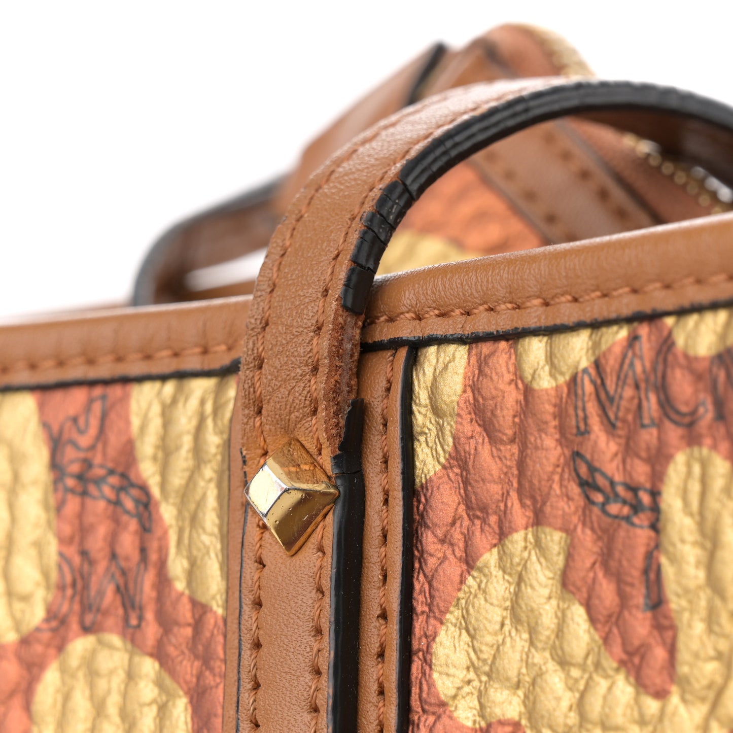Visetos Metallic Leopard Print Medium Anya Shopper Tote Cognac