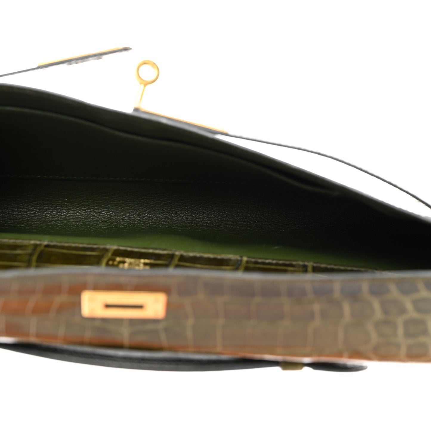 Shiny Niloticus Crocodile Kelly Cut Pochette Vert Veronese