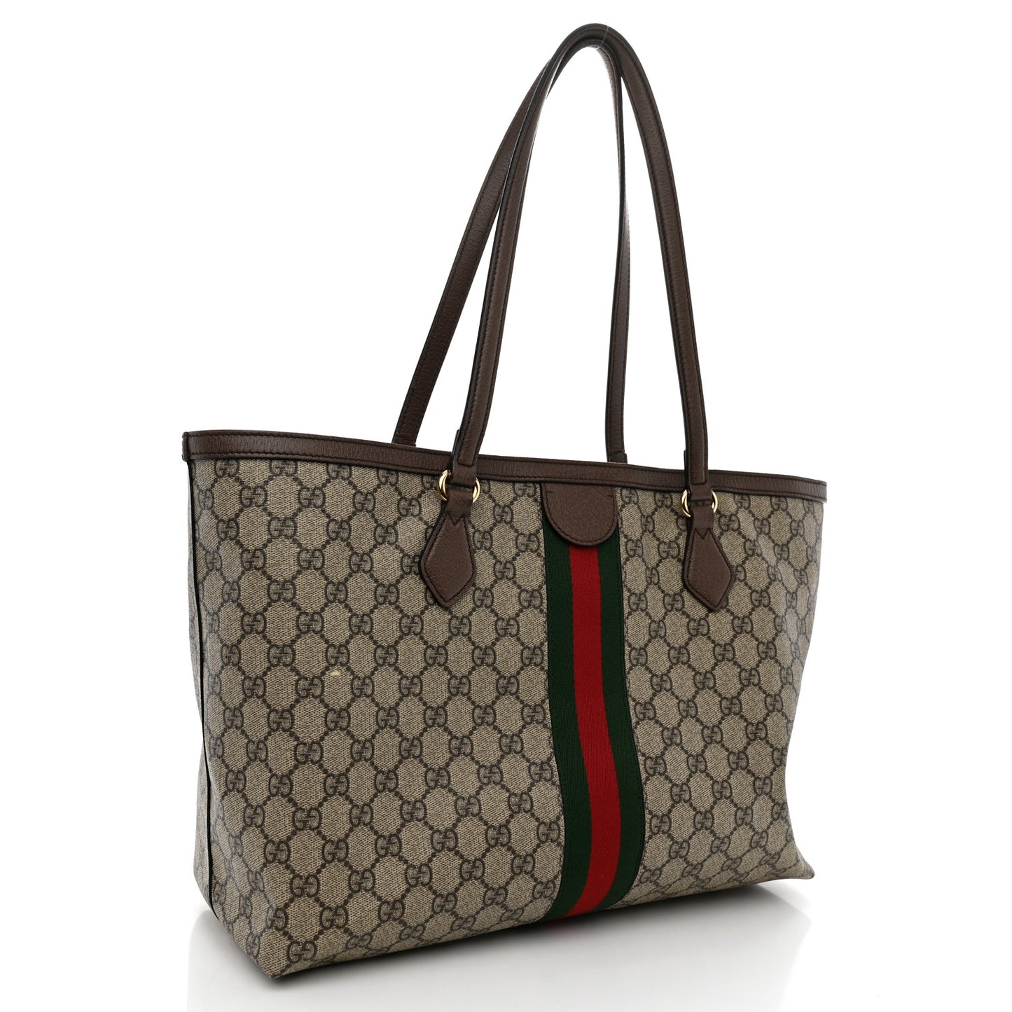 GG Supreme Monogram Textured Calfskin Web Medium Ophidia Shopping Tote Beige Ebony New Acero