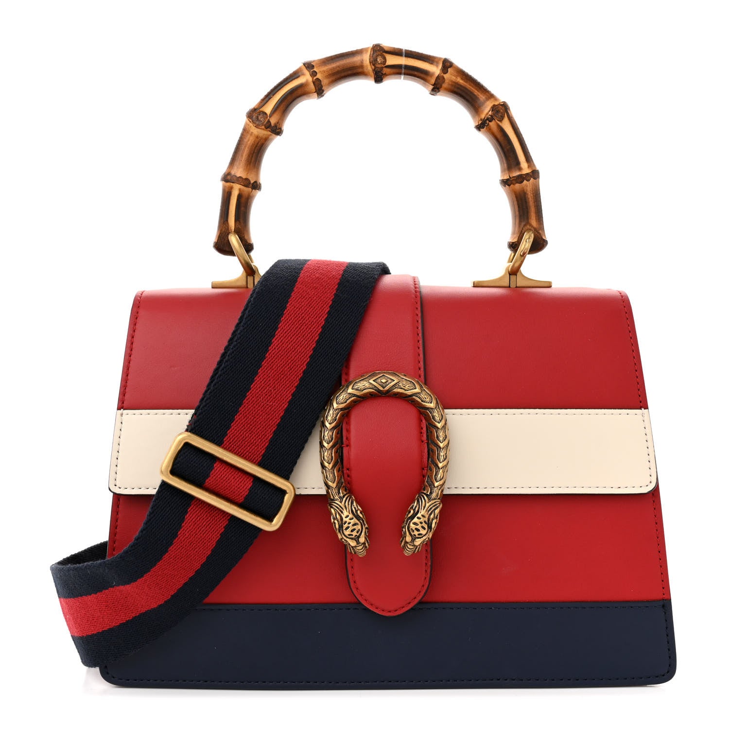 Gucci Calfskin Bamboo Web Medium Dionysus Top Handle Bag Red White Blue 1 of 15
