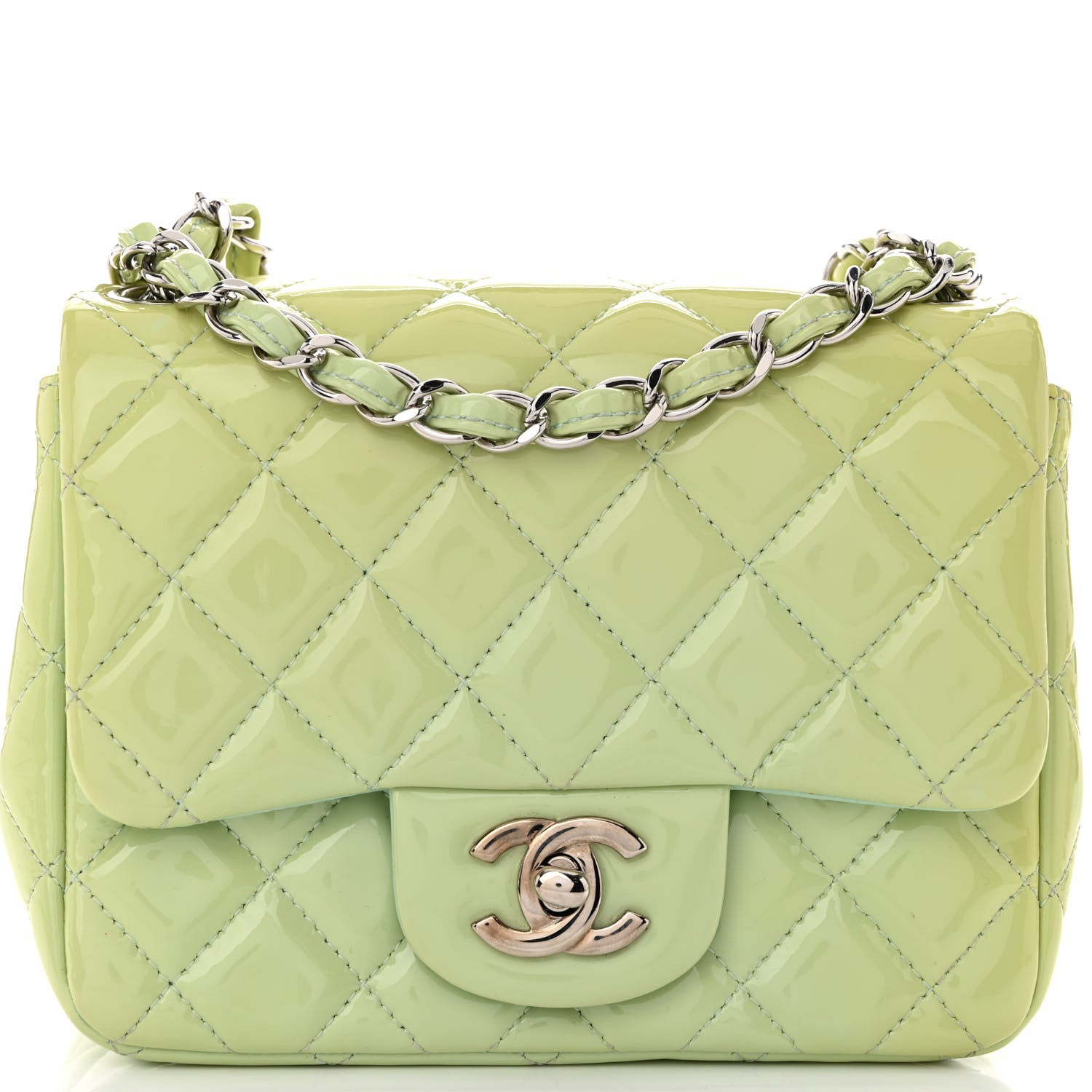 Chanel Patent Calfskin Quilted Mini Square Flap Light Green 8 of 12