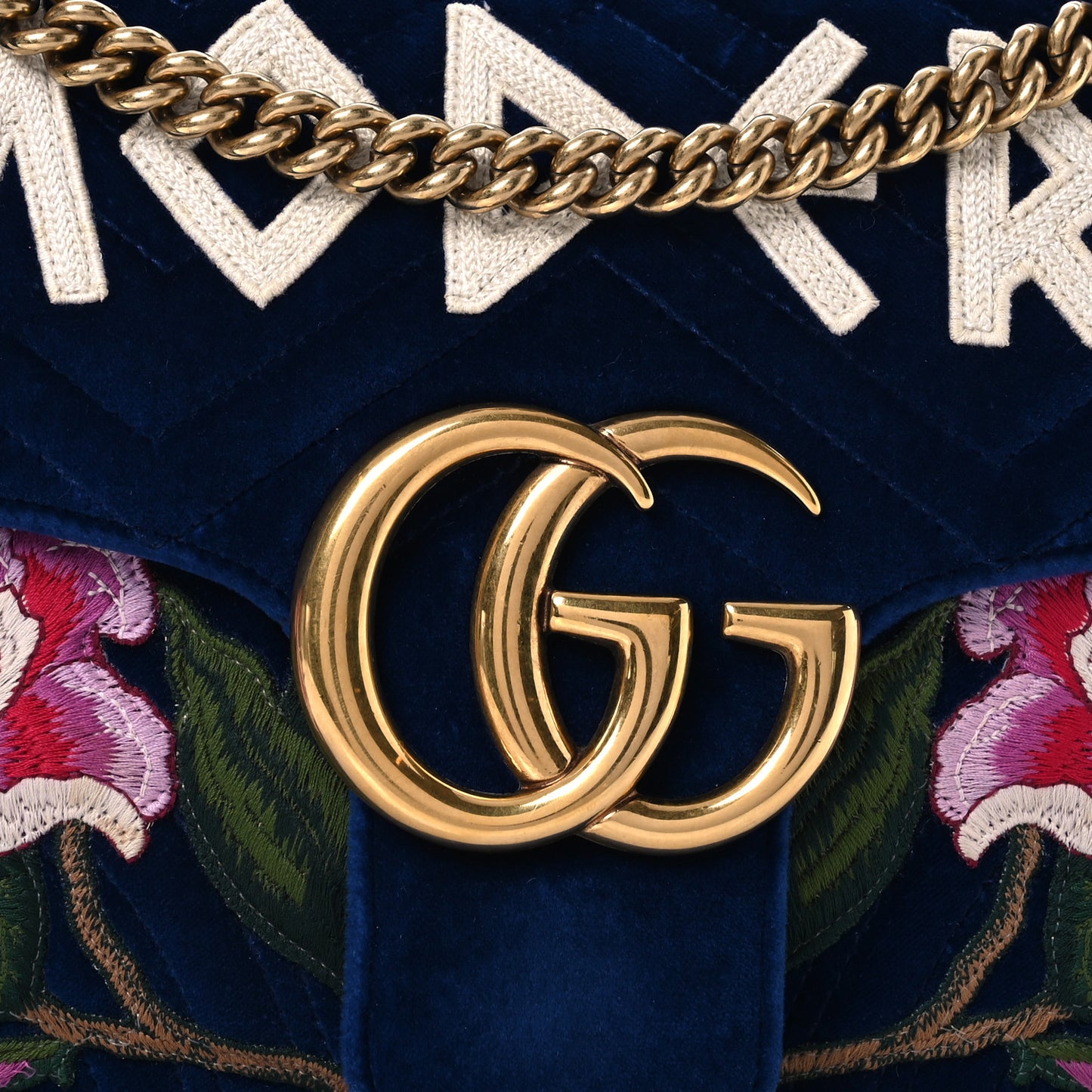 Velvet Matelasse Modern Embroidered Medium GG Marmont Shoulder Bag Cobalt
