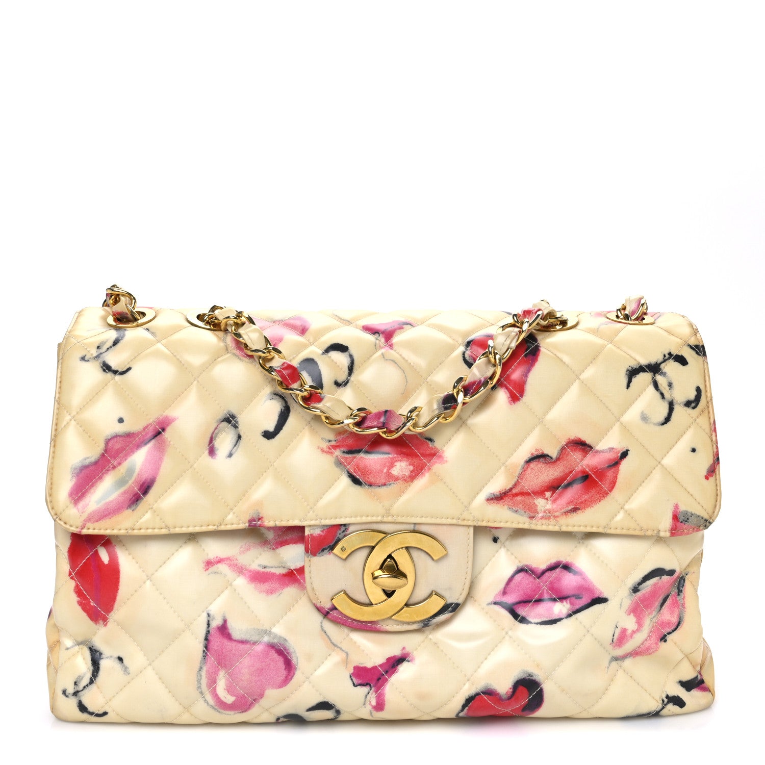 Chanel Coated Canvas Quilted Lips and Kisses Graffiti XL Jumbo
