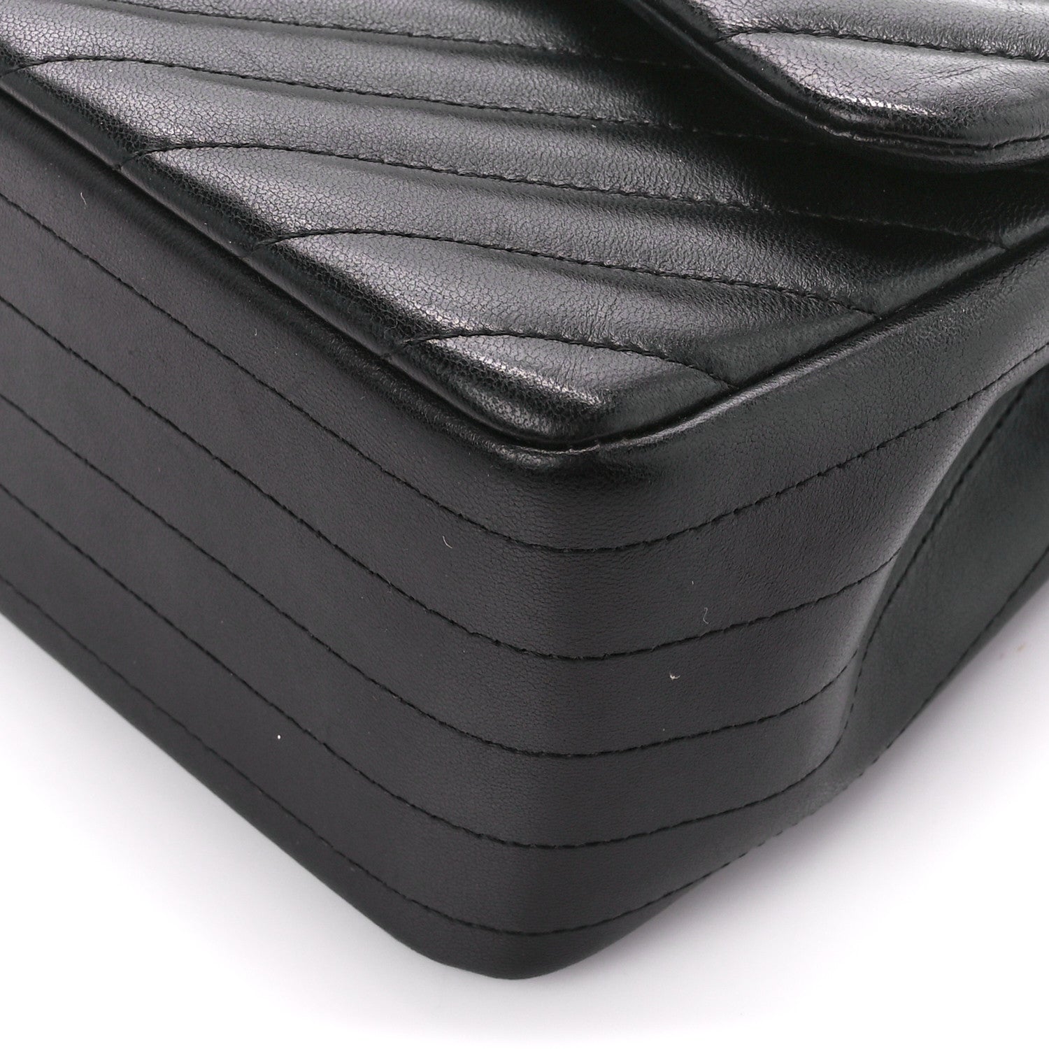 Chanel Lambskin Chevron Quilted Jumbo Double Flap Black 11 of 13