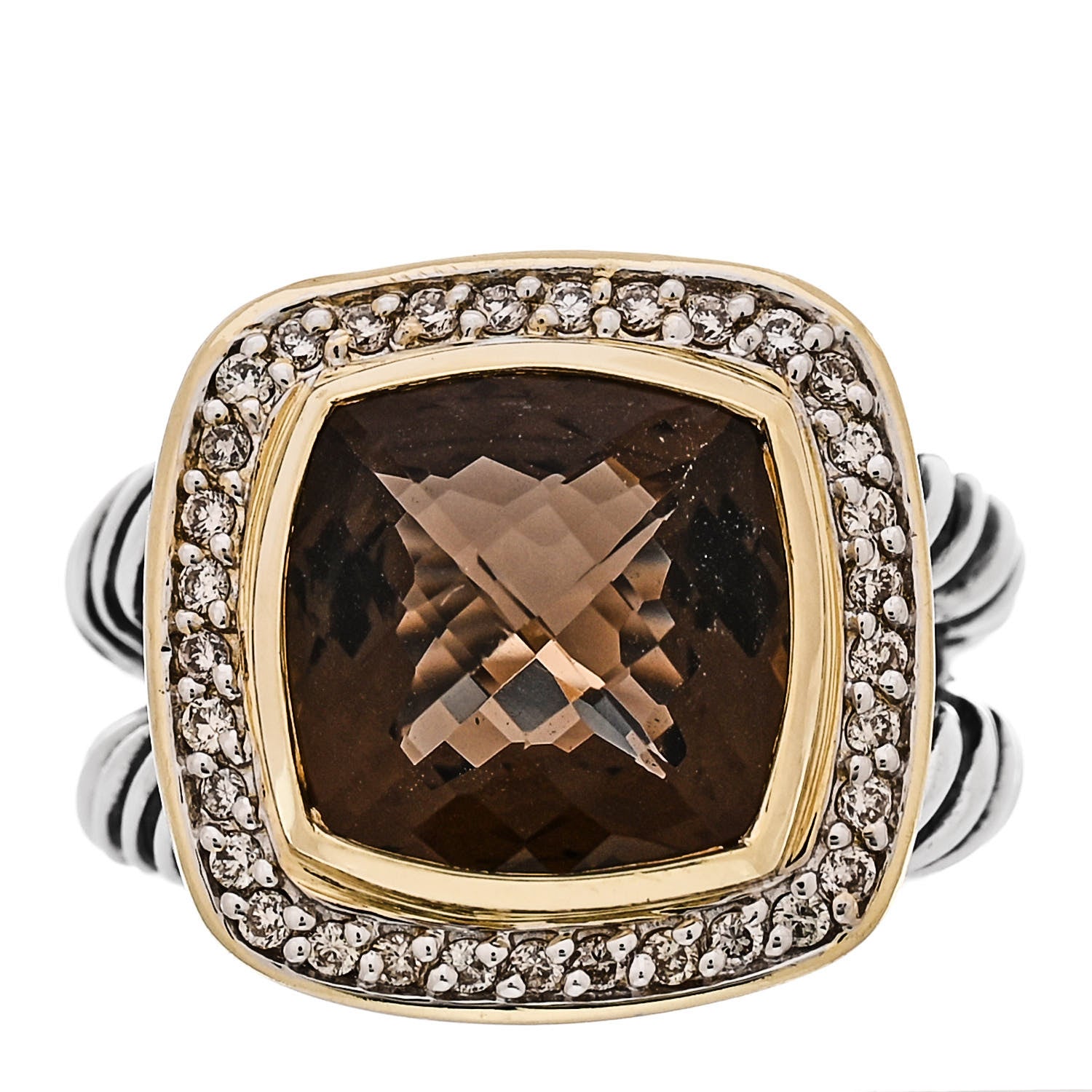 David Yurman Sterling Silver 18K Yellow Gold Diamond Smoky Quartz 11mm Albion Ring 54 7 1 of 5