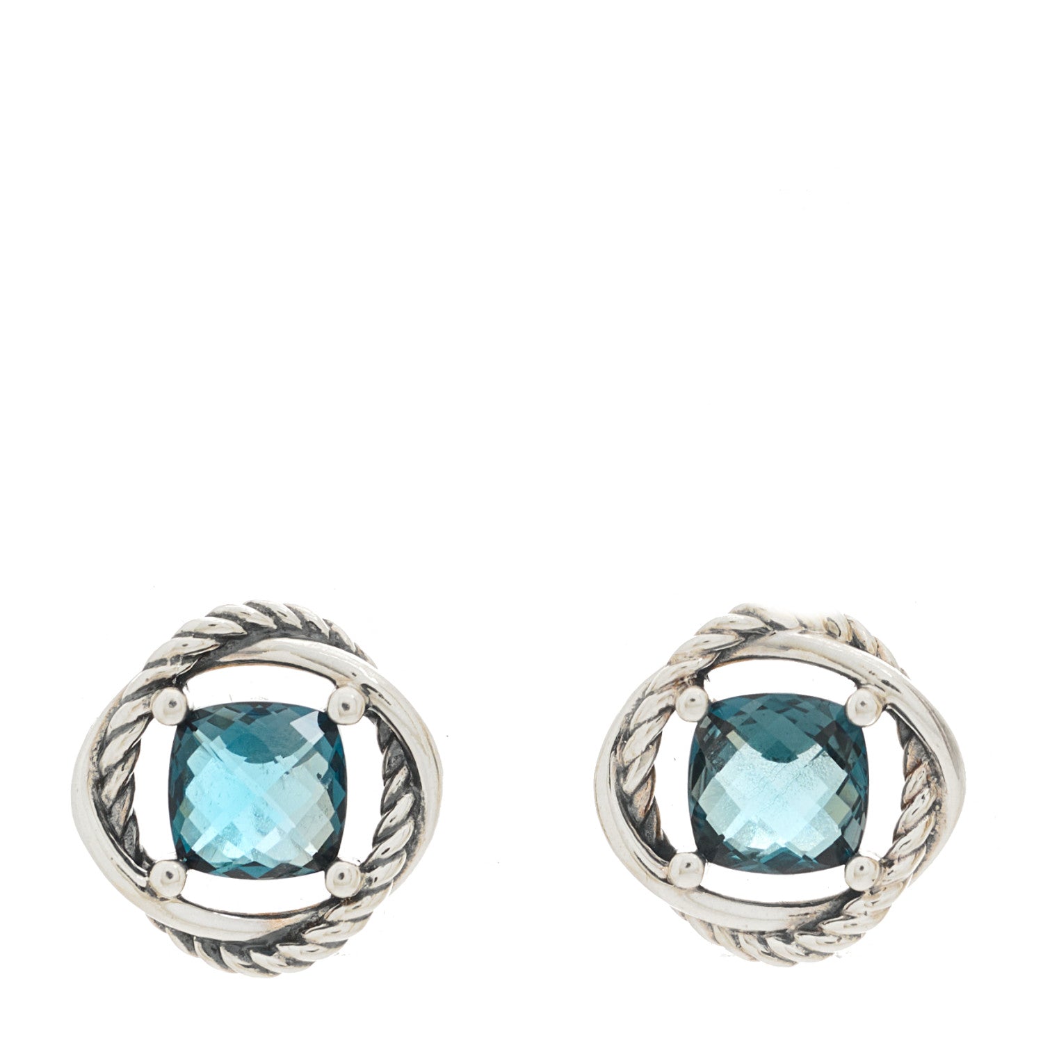 David Yurman Sterling Silver Hampton Blue Topaz 7mm Infinity Earrings 1 of 4