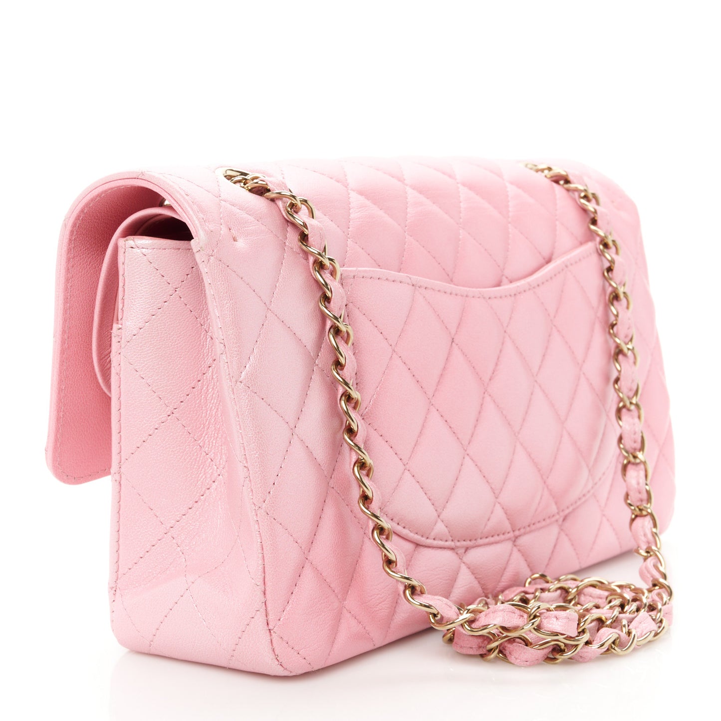 Pearly Lambskin Ombre Quilted Medium Double Flap Pink