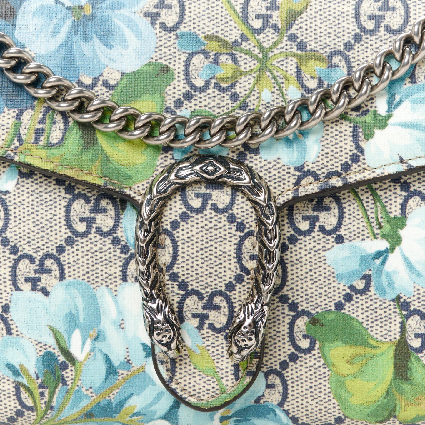GG Supreme Monogram Blooms Mini Dionysus Chain Wallet Beige Blue Navy Vintage Blue