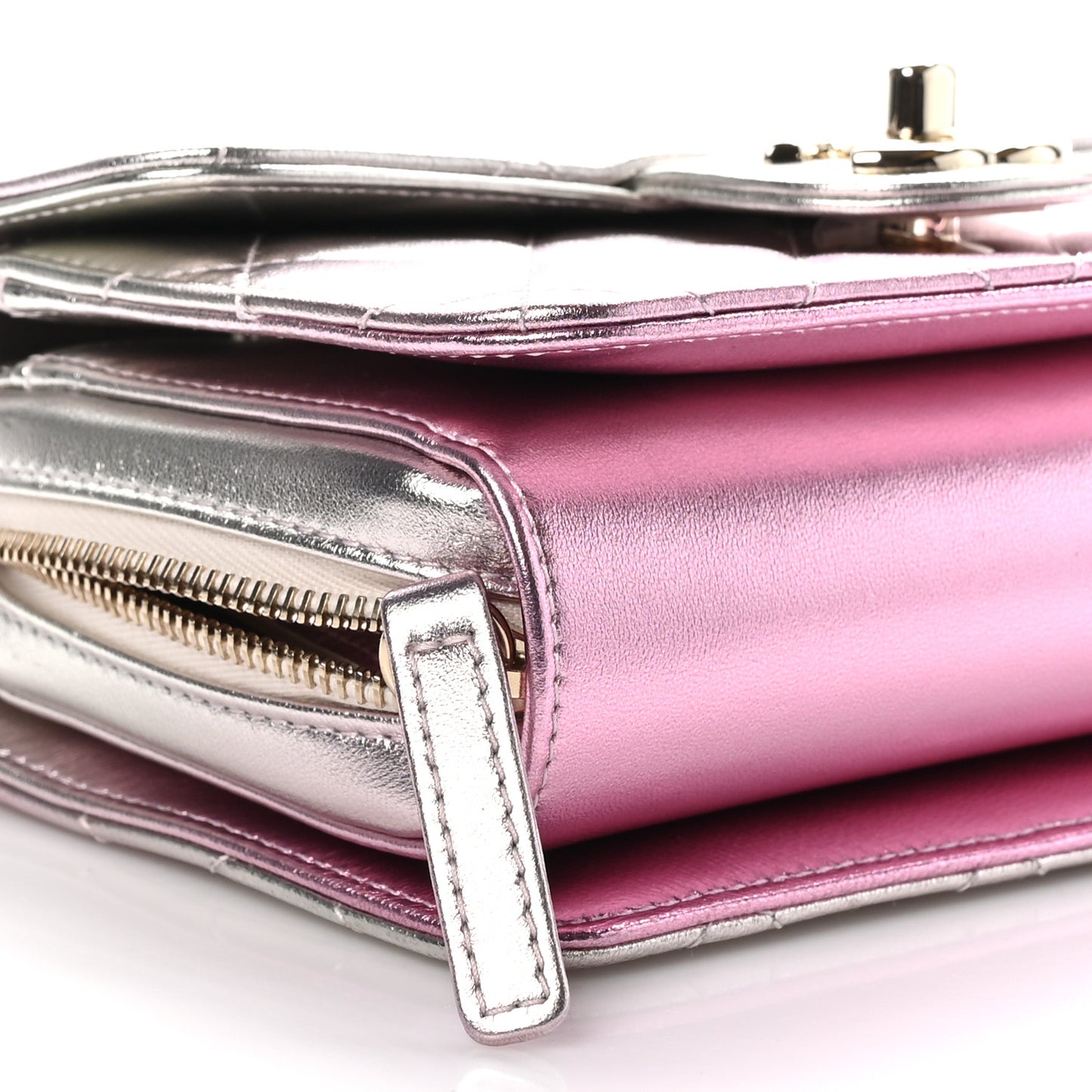 Metallic Lambskin Like A Wallet Flap Golden Pink