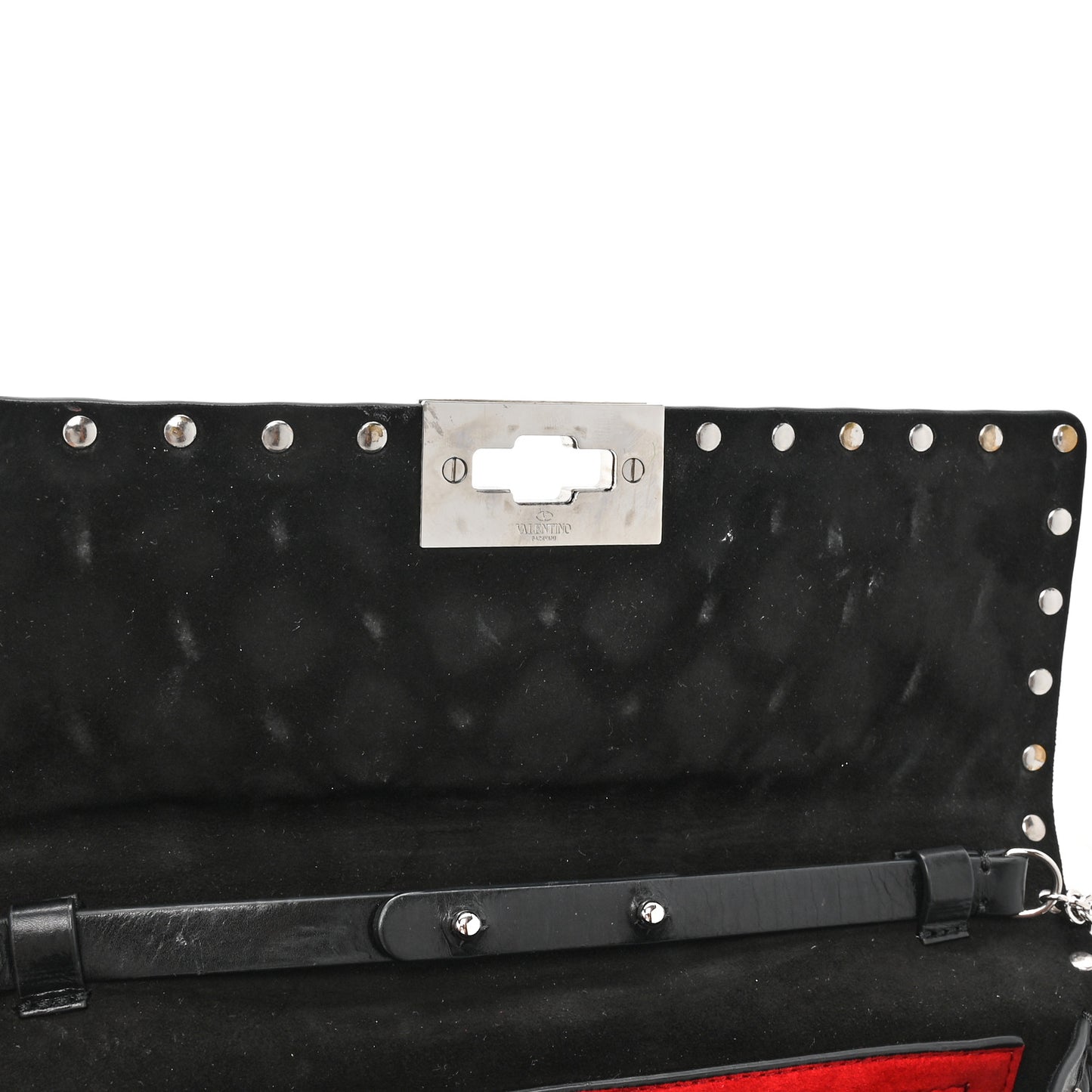 Craquele Nappa Beaded Rockstud Spike Wallet on Chain Black