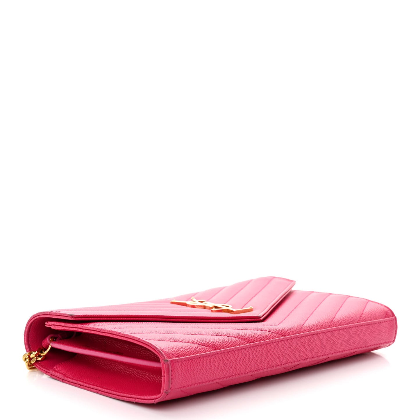 Grain De Poudre Matelasse Chevron Monogram Chain Wallet Lipstick Fuchsia