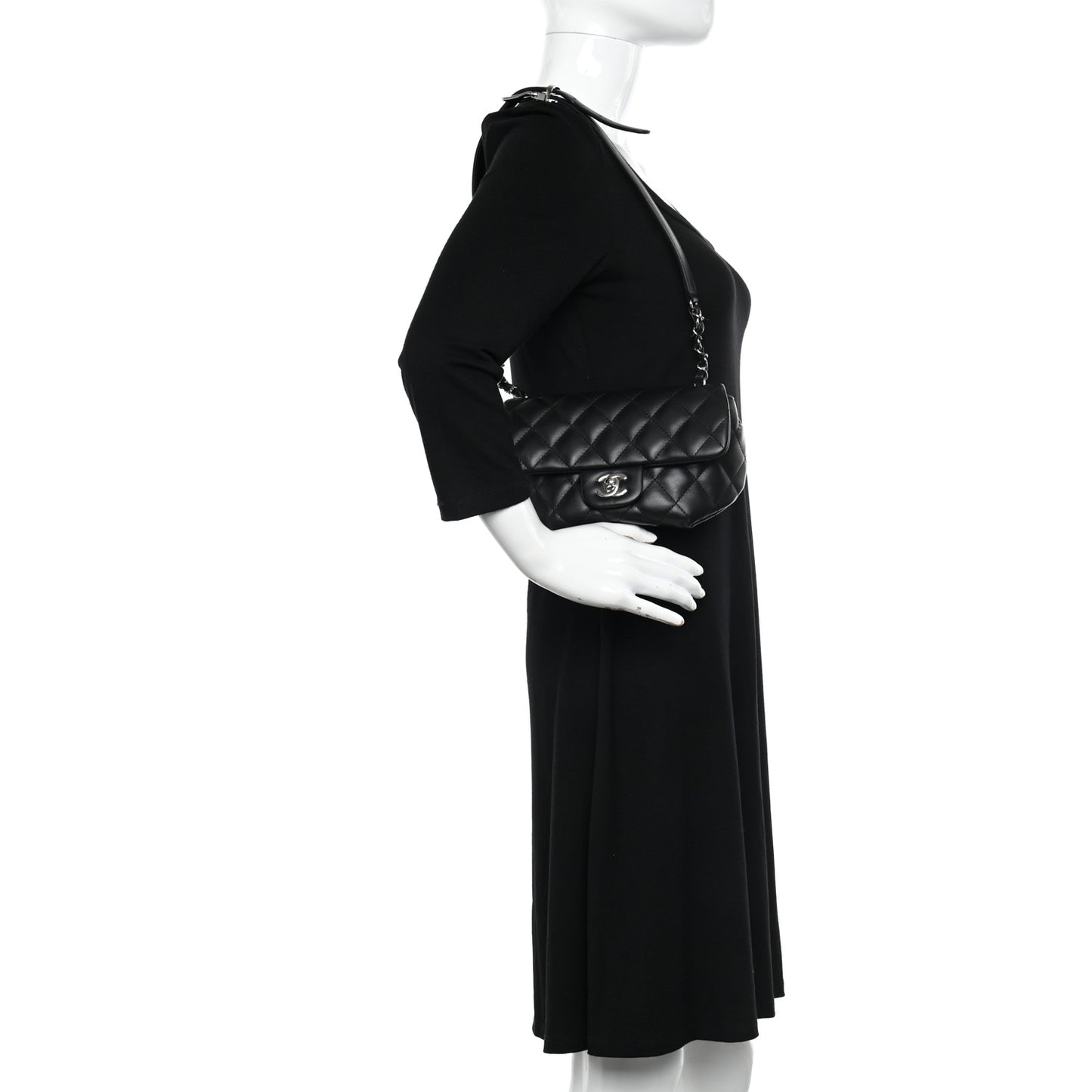 Calfskin Quilted CC Uniform Flap Belt Bag Black