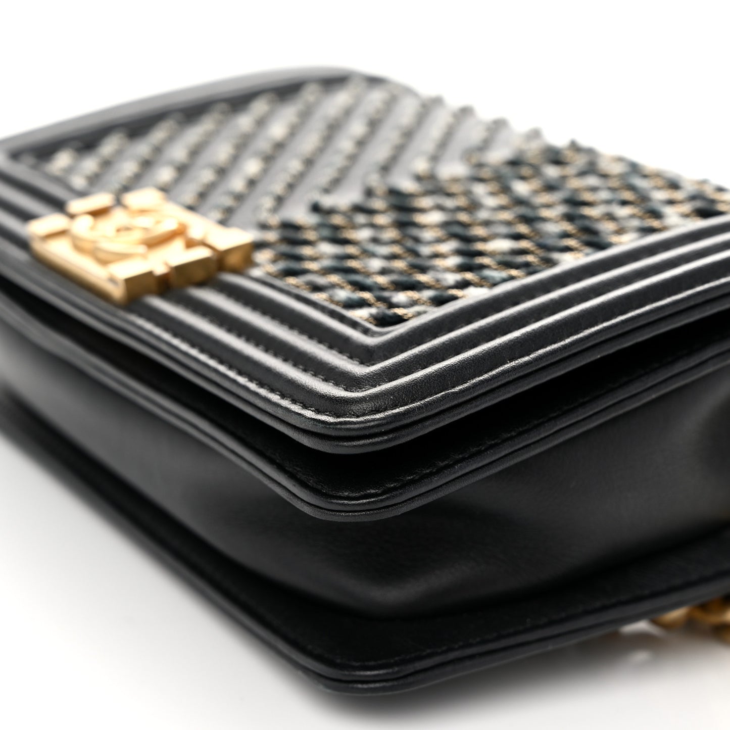 Calfskin Chevron Embroidered Boy By The Sea Flap Waist Belt Bag Black