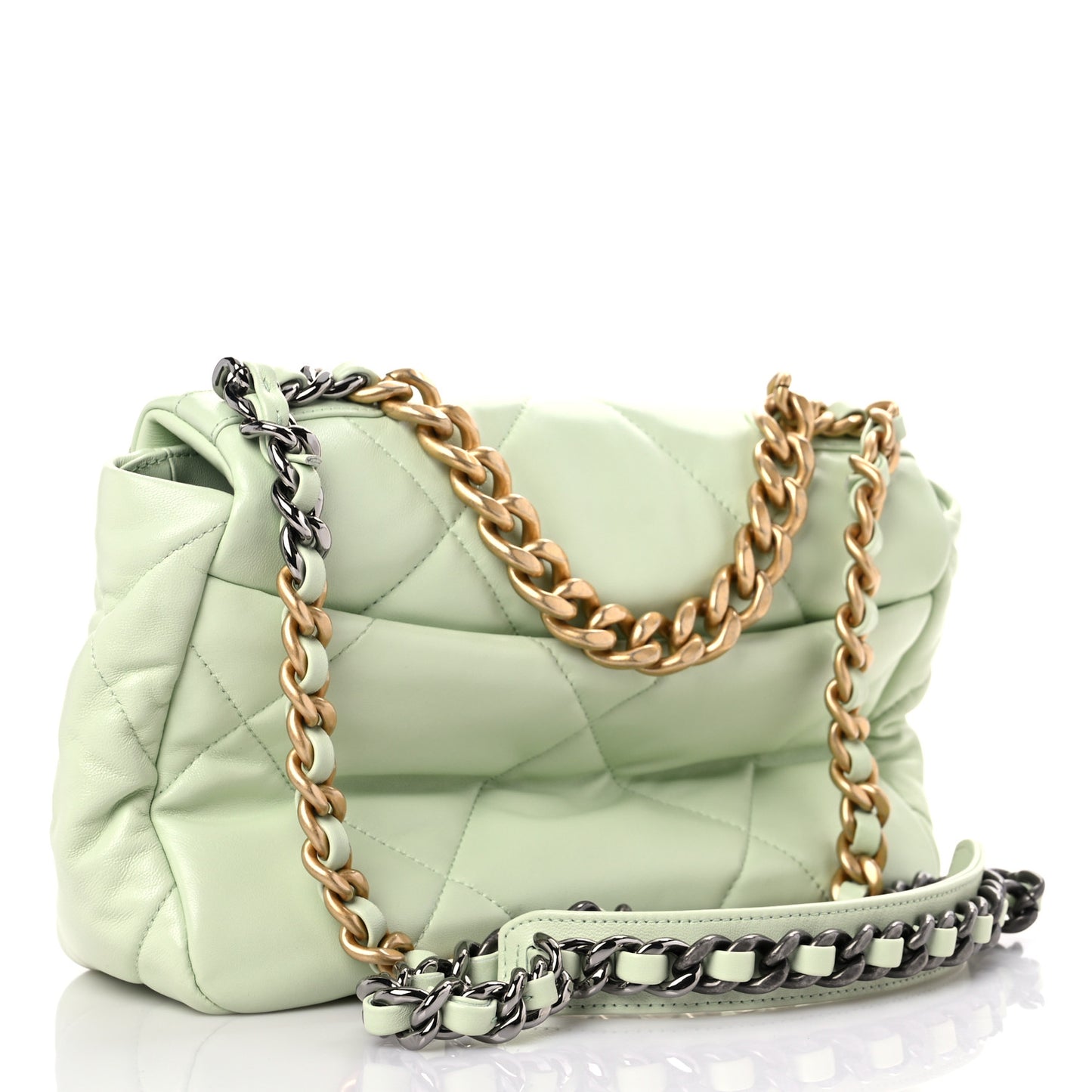 Goatskin Quilted Medium Chanel 19 Flap Light Green