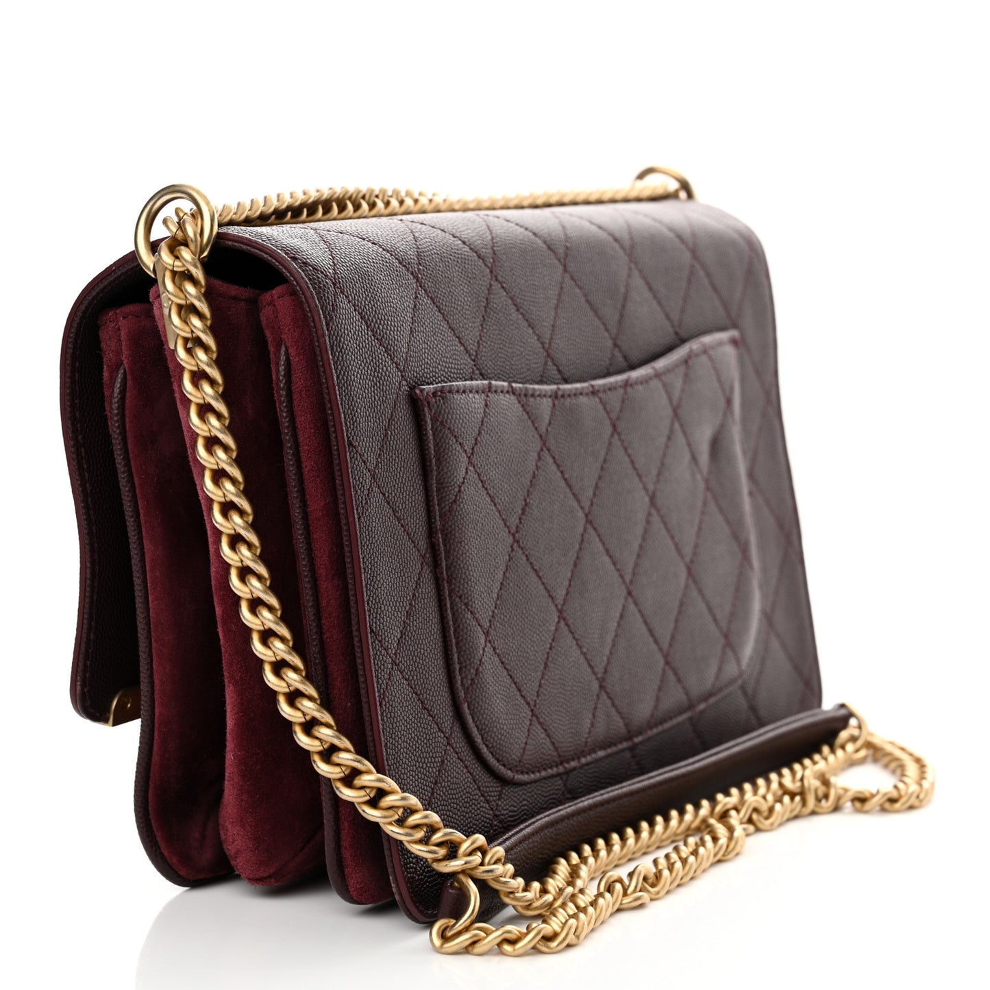Caviar Suede Stitched Lady Coco Flap Burgundy