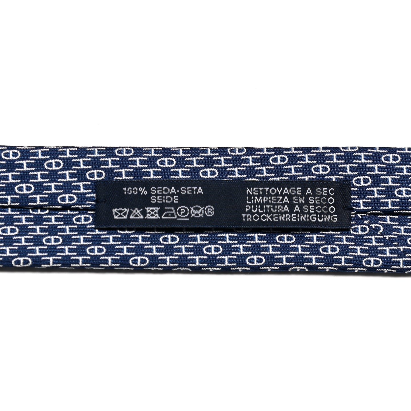 Silk Printed Mens H Enchaines Neck Tie Marine Ciel