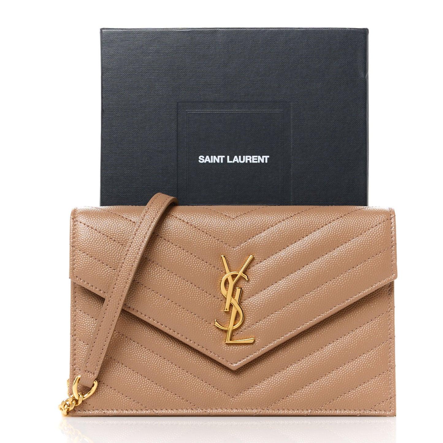Grain De Poudre Matelasse Chevron Monogram Envelope Chain Wallet Taupe