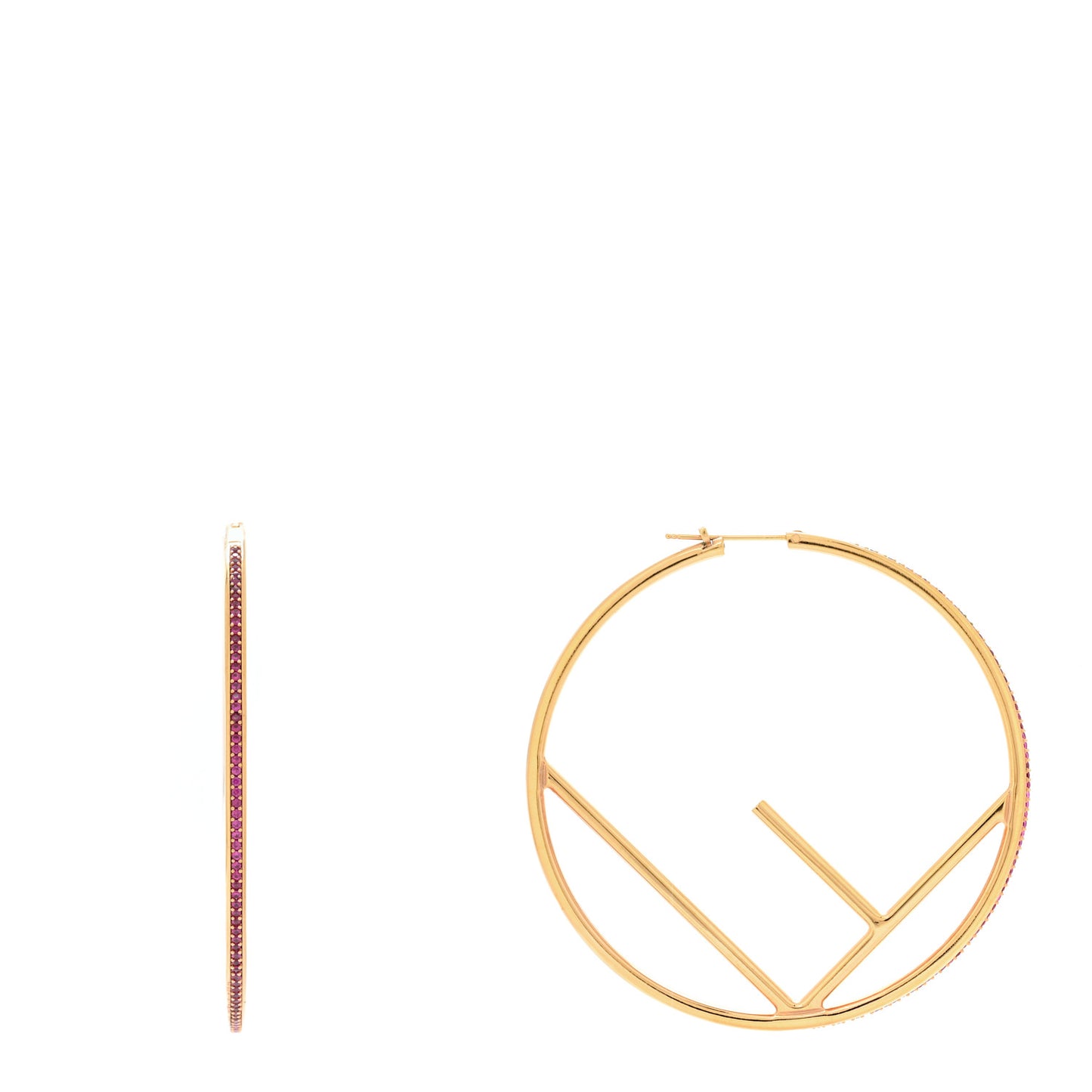 Metal Crystal Large F is Fendi Hoop Earrings Pink Gold