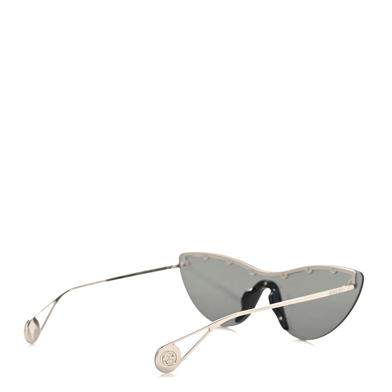 Gucci Metal Rimless Star Studded 90mm Cat Eye GG0666S Sunglasses Mirror Silver 4 of 7