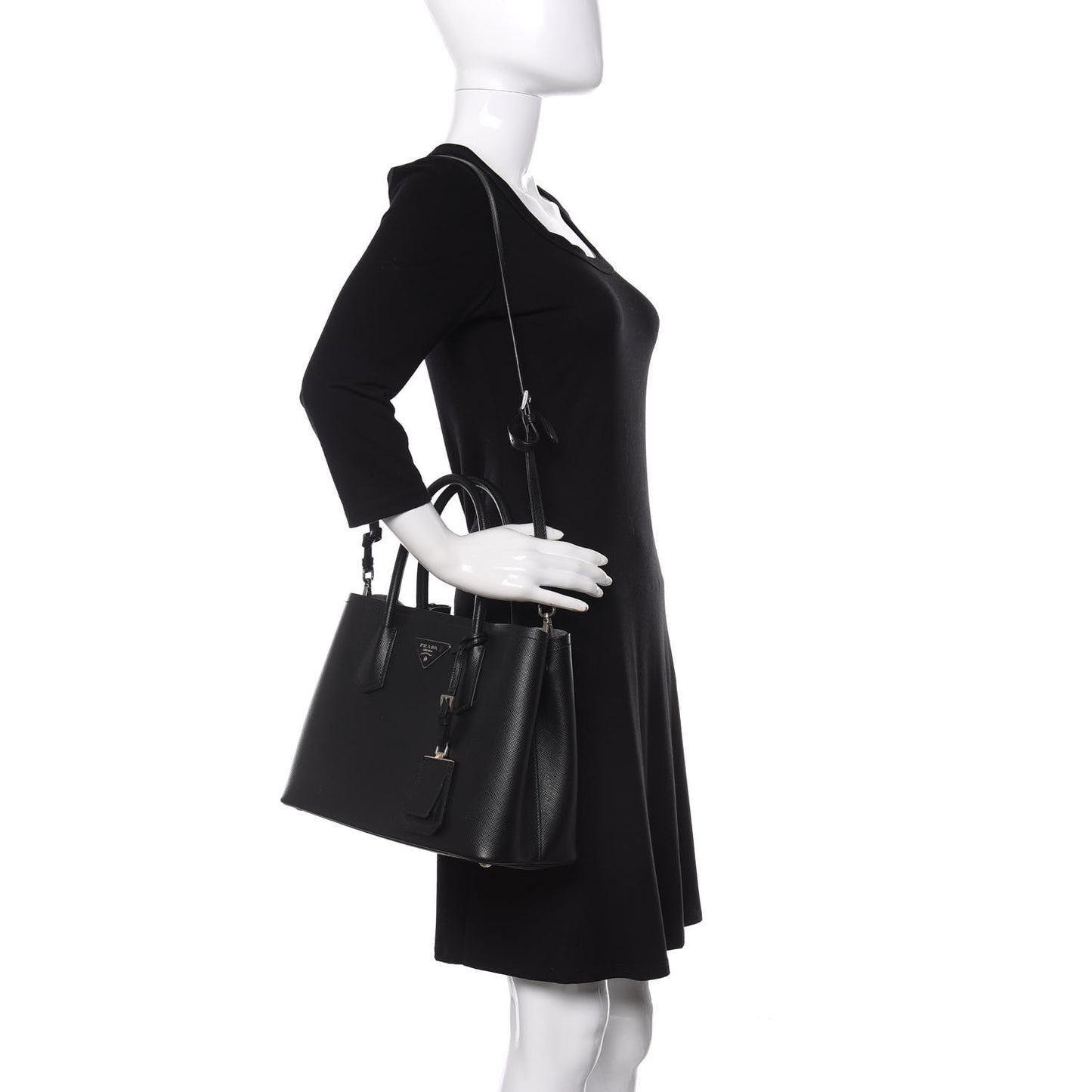 Saffiano Cuir Small Double Bag Black Chrome