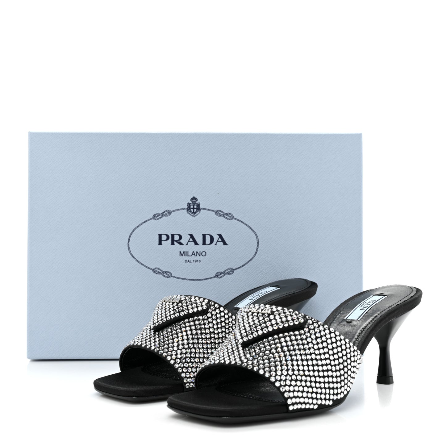 Satin Crystal Logo 65mm Slide Sandals 37.5 Cristal