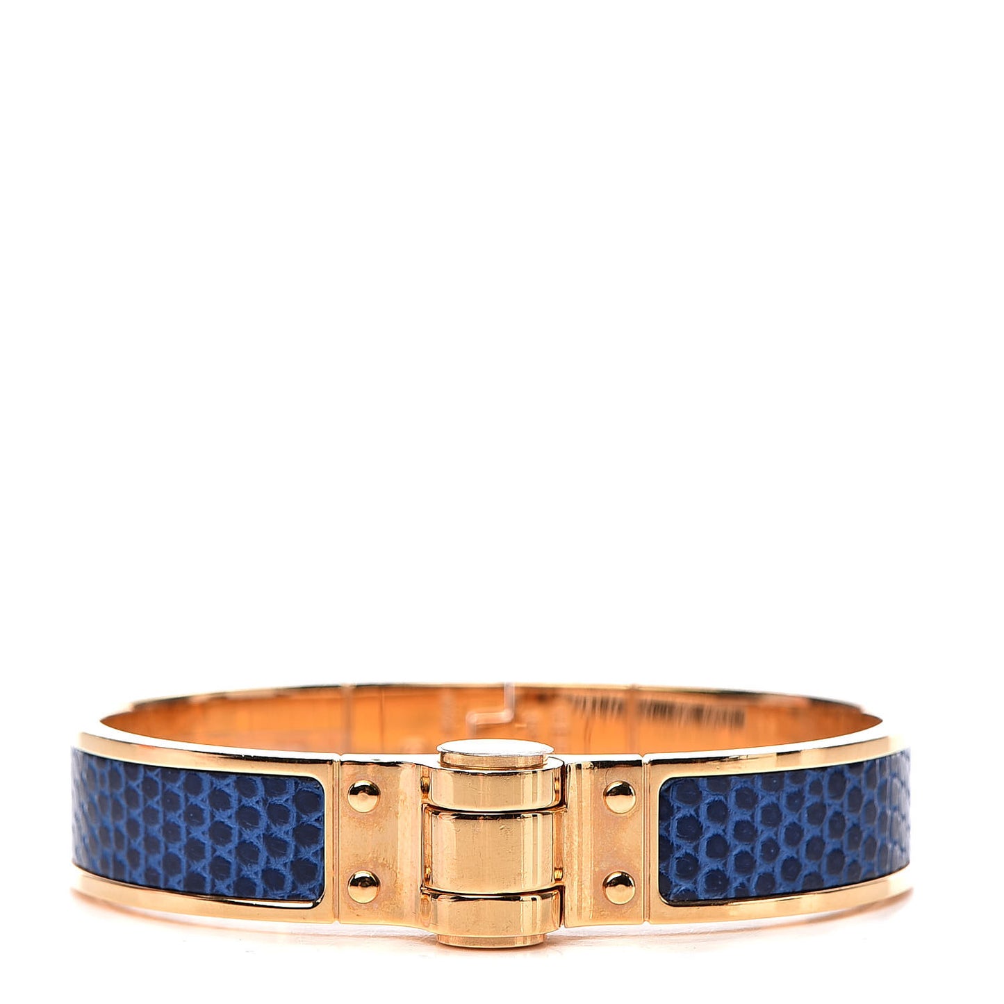 Lizard Charniere Cuir Narrow Hinged Bracelet M Bleu Saphir