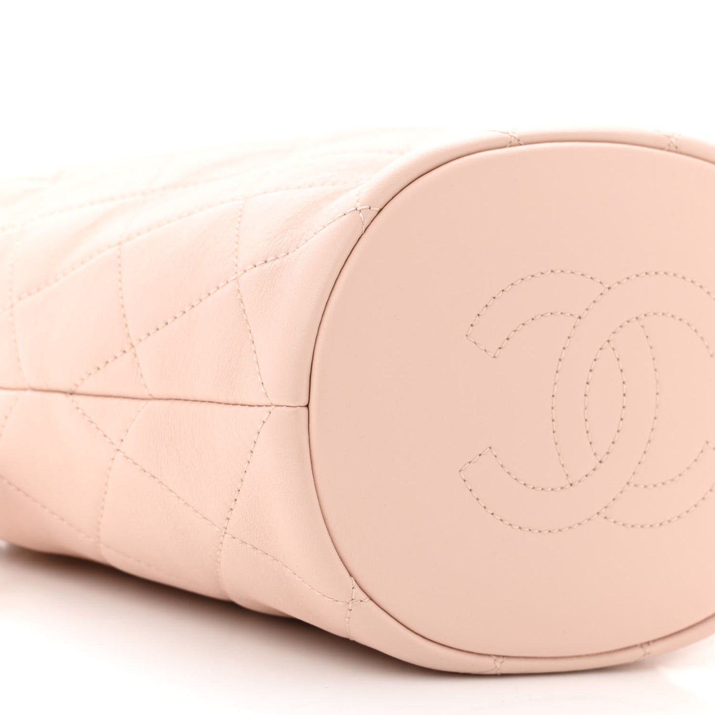 Lambskin Quilted Resin Bi-Color Chain Bucket Bag Light Beige