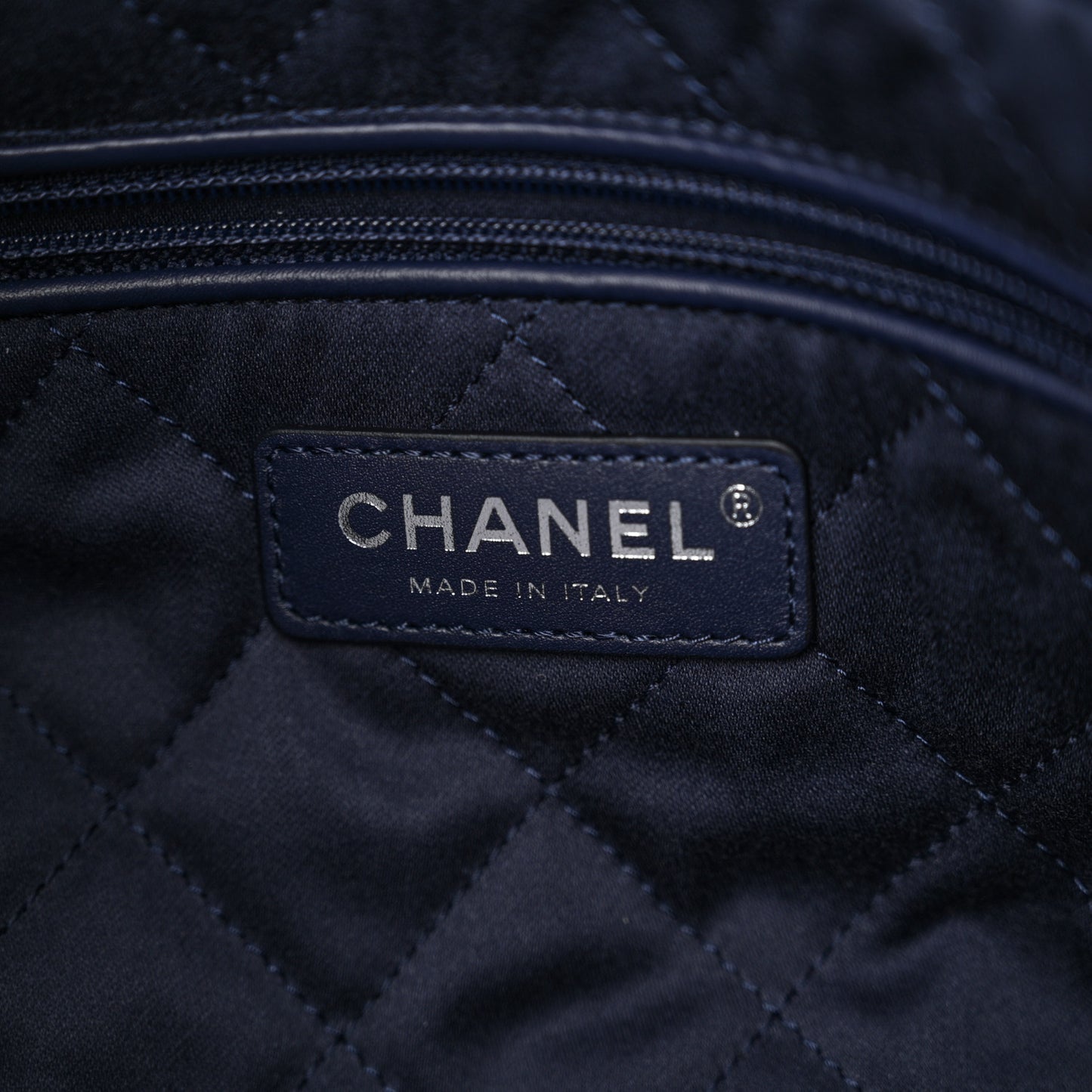 Metallic Calfskin Quilted Small Chanel 22 Navy Blue