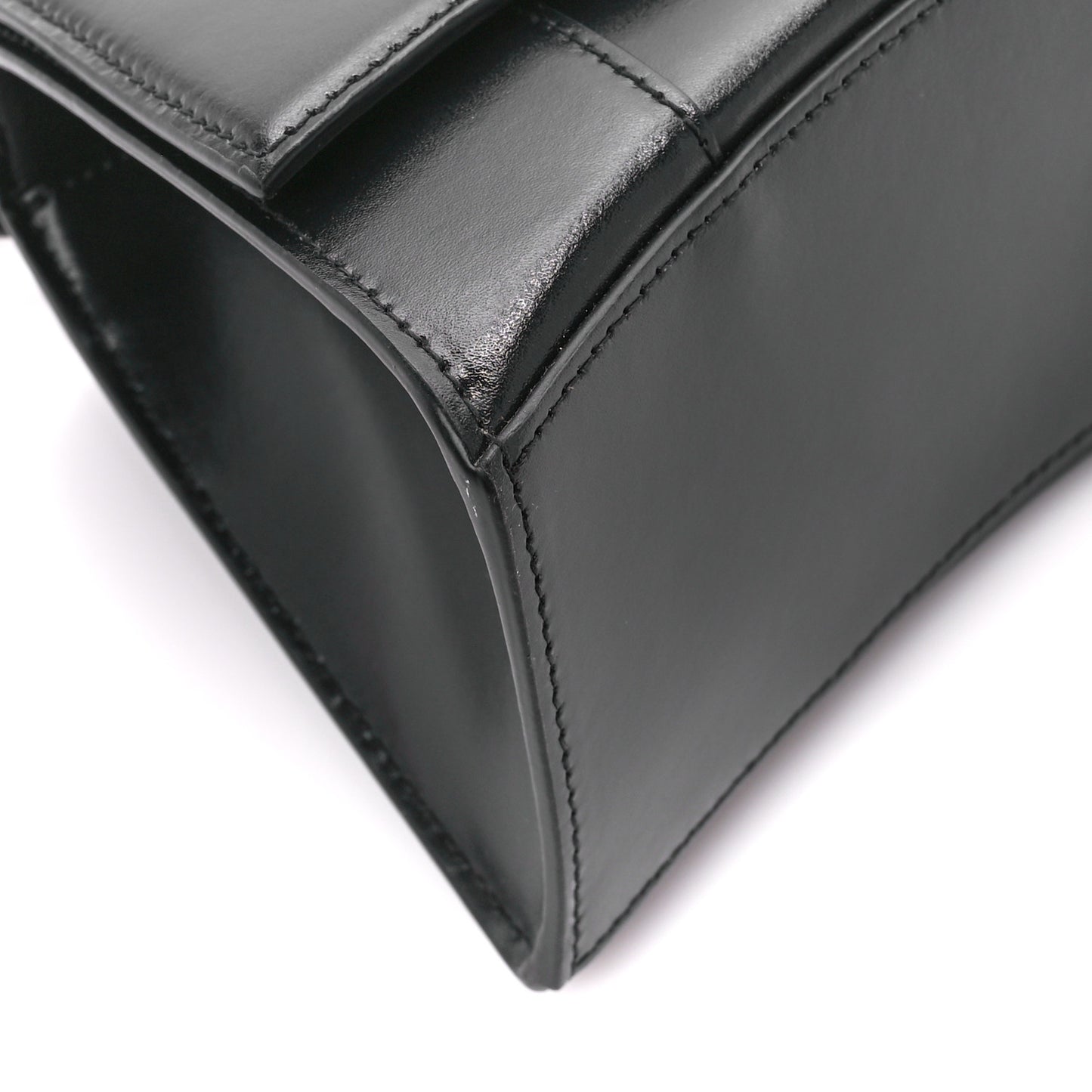 Shiny Box Calfskin Small Hourglass Top Handle Bag Black