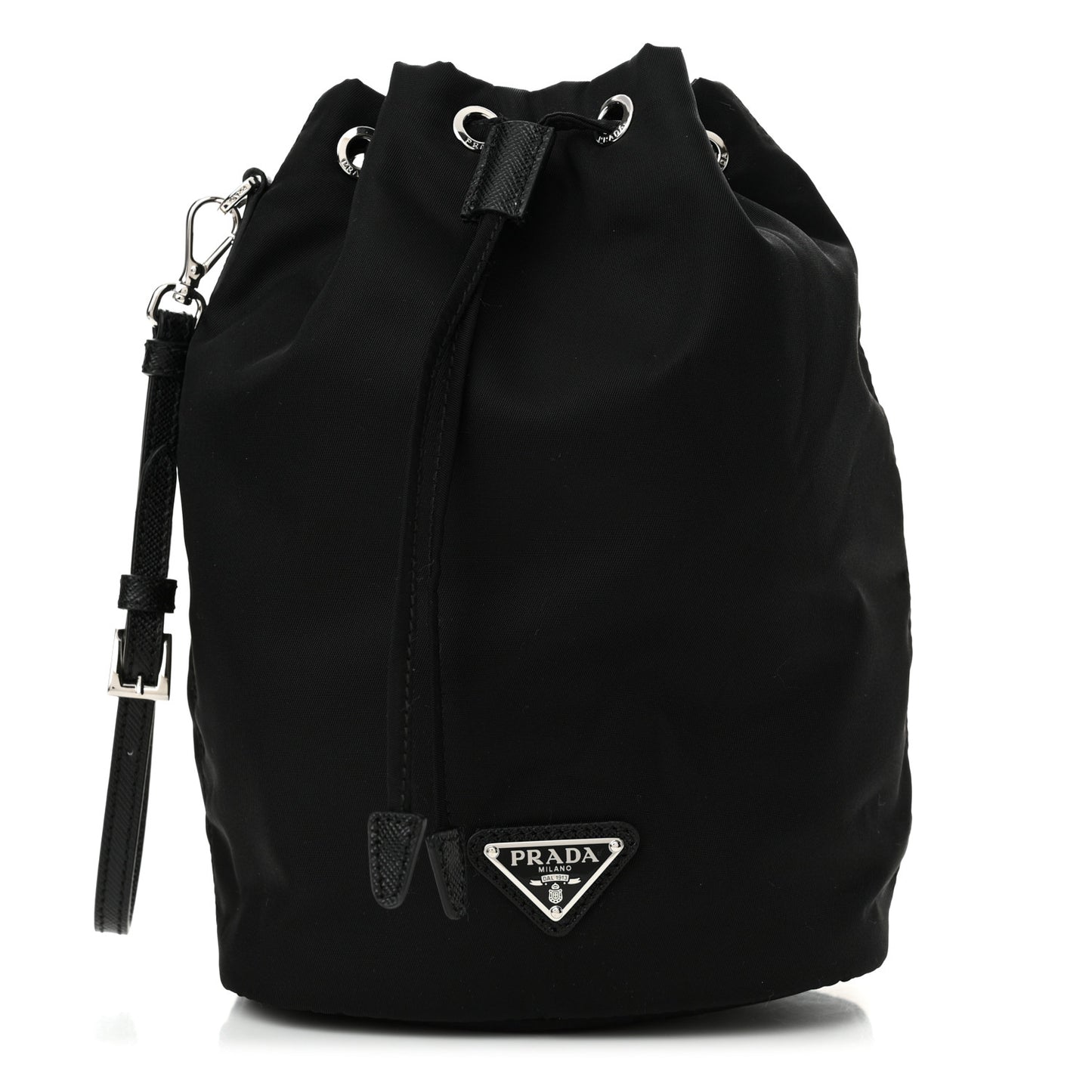 Saffiano Tessuto Nylon Vela Bucket Wristlet Black