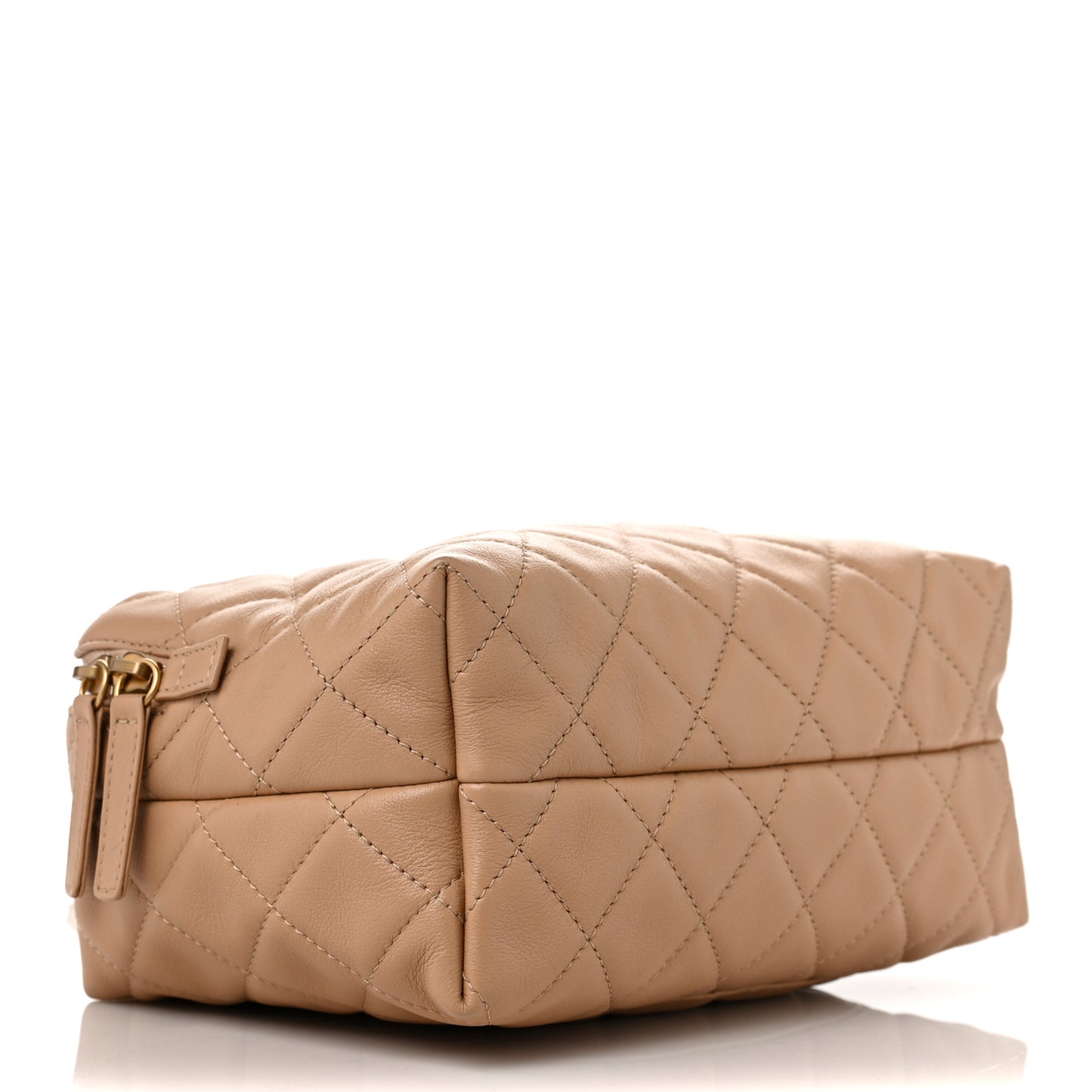 Calfskin Quilted Small Bowling Bag Beige