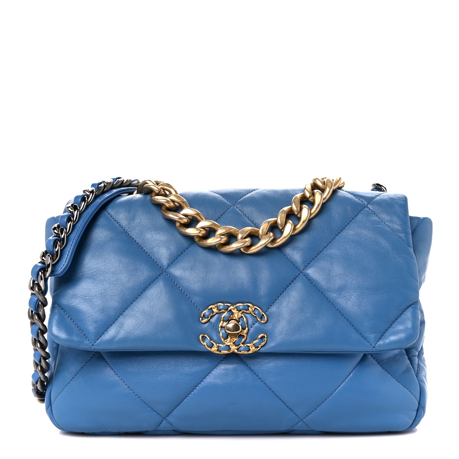 CHANEL ブルーキルティングバッグ Chanel Lambskin Quilted Large Chanel 19 Flap Blue 1450992