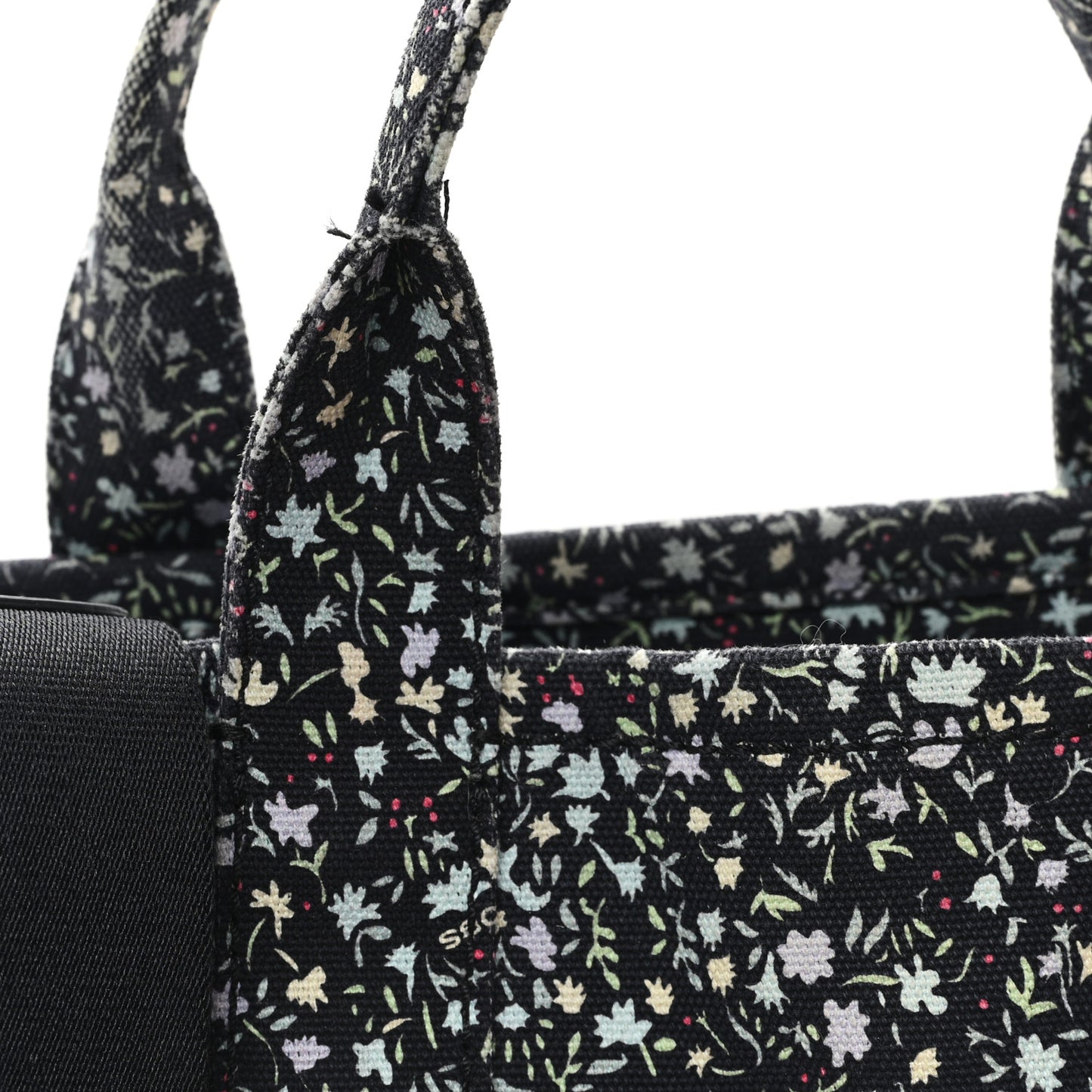 Cotton Canvas Floral Print Medium The Traveler Tote Bag Black