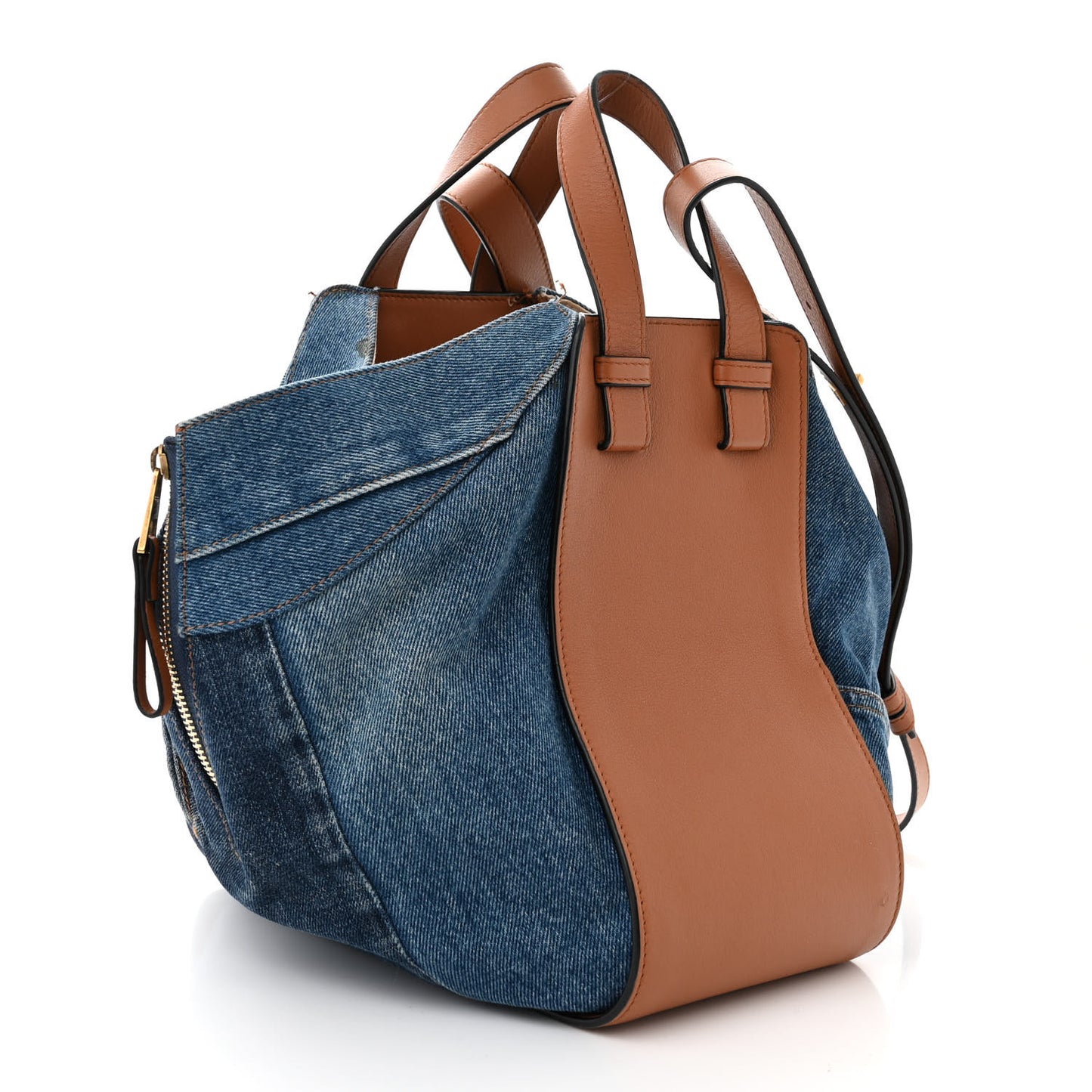 Calfskin Denim Small Hammock Shoulder Bag Blue Tan