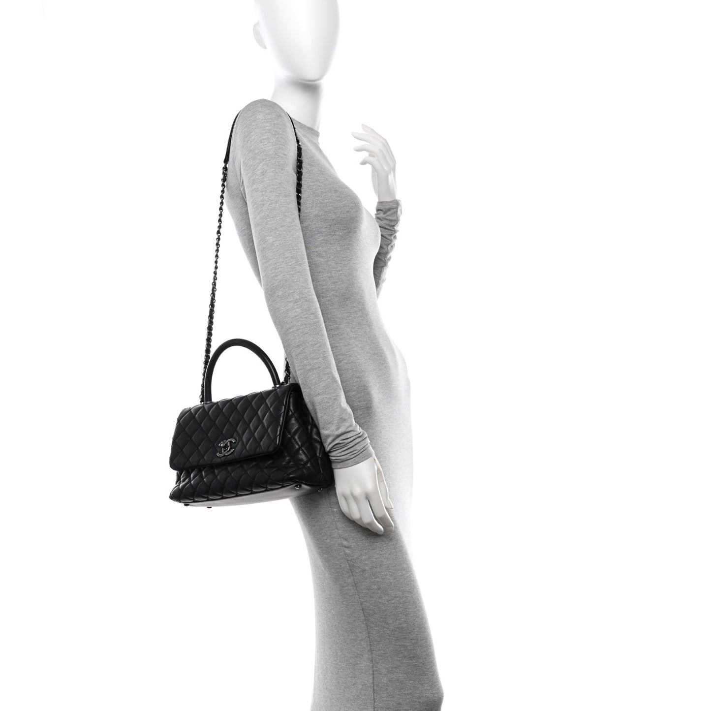 Caviar Quilted Small Coco Handle Flap Black