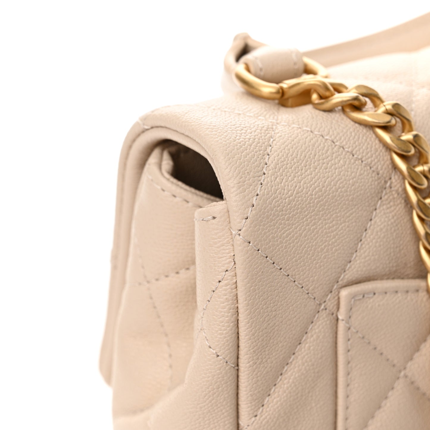 Shiny Caviar Quilted Mini Top Handle Flap Ecru