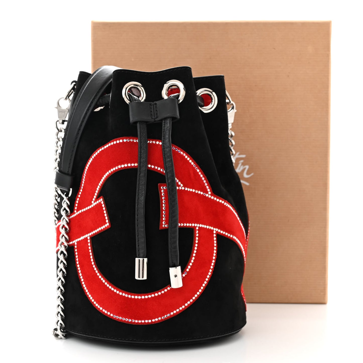 Suede Strass Love Marie Jane Bucket Black Red