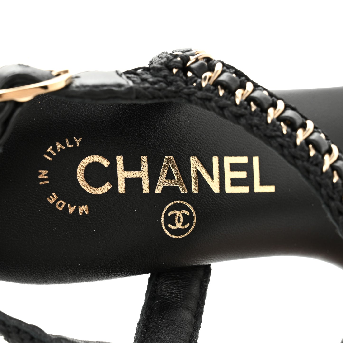 Lambskin CC Chain Braided Sandals 37 Black