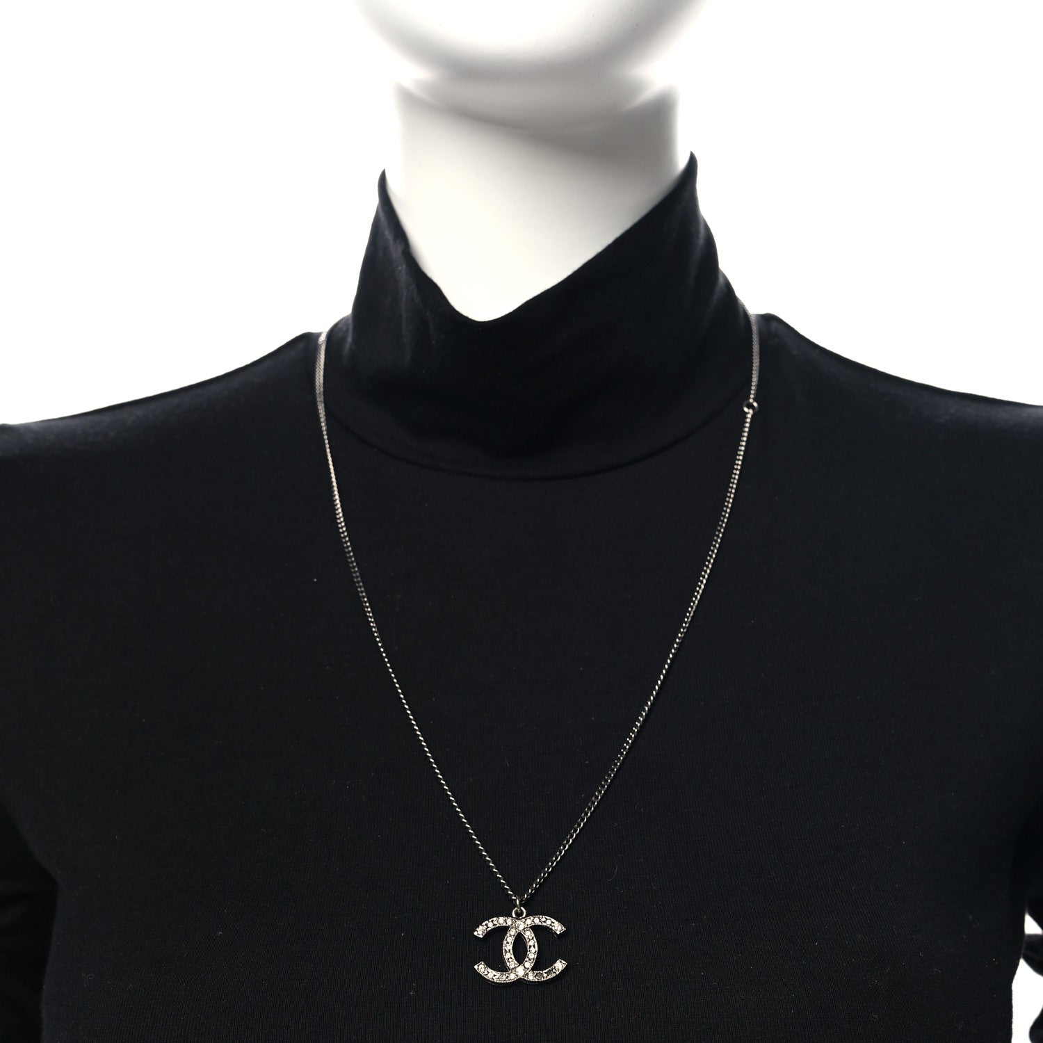 Chanel Crystal Timeless CC Necklace Ruthenium 2 of 5