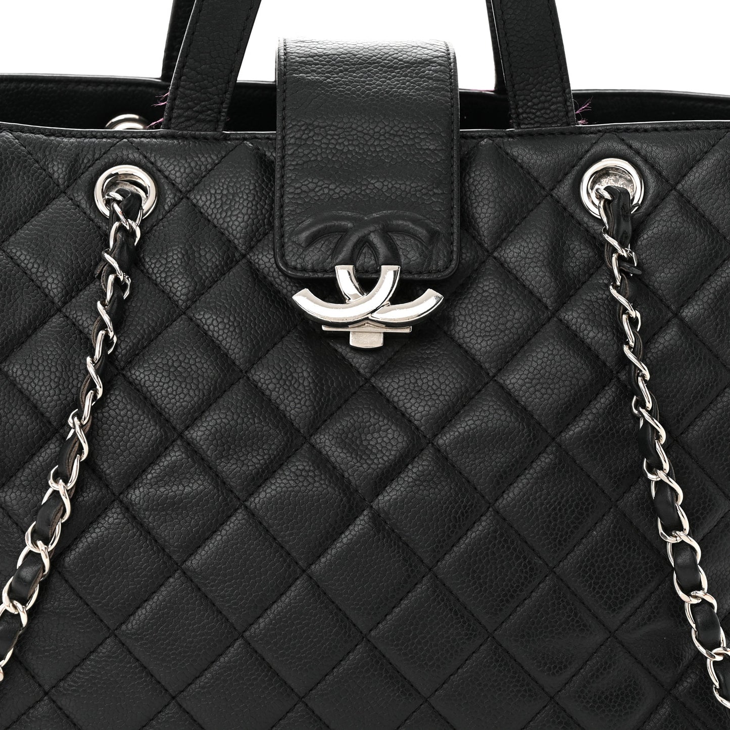Caviar Quilted Large CC Box Shopping Tote Black