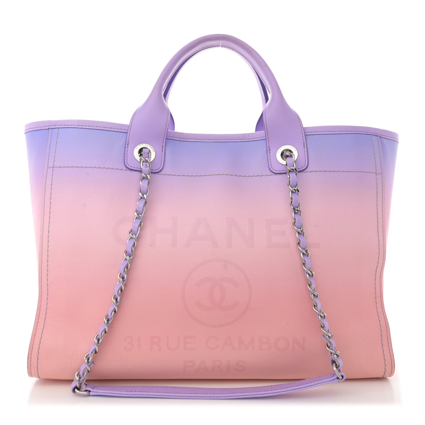 Shaded Calfskin Small Deauville Tote Light Purple Pink Coral