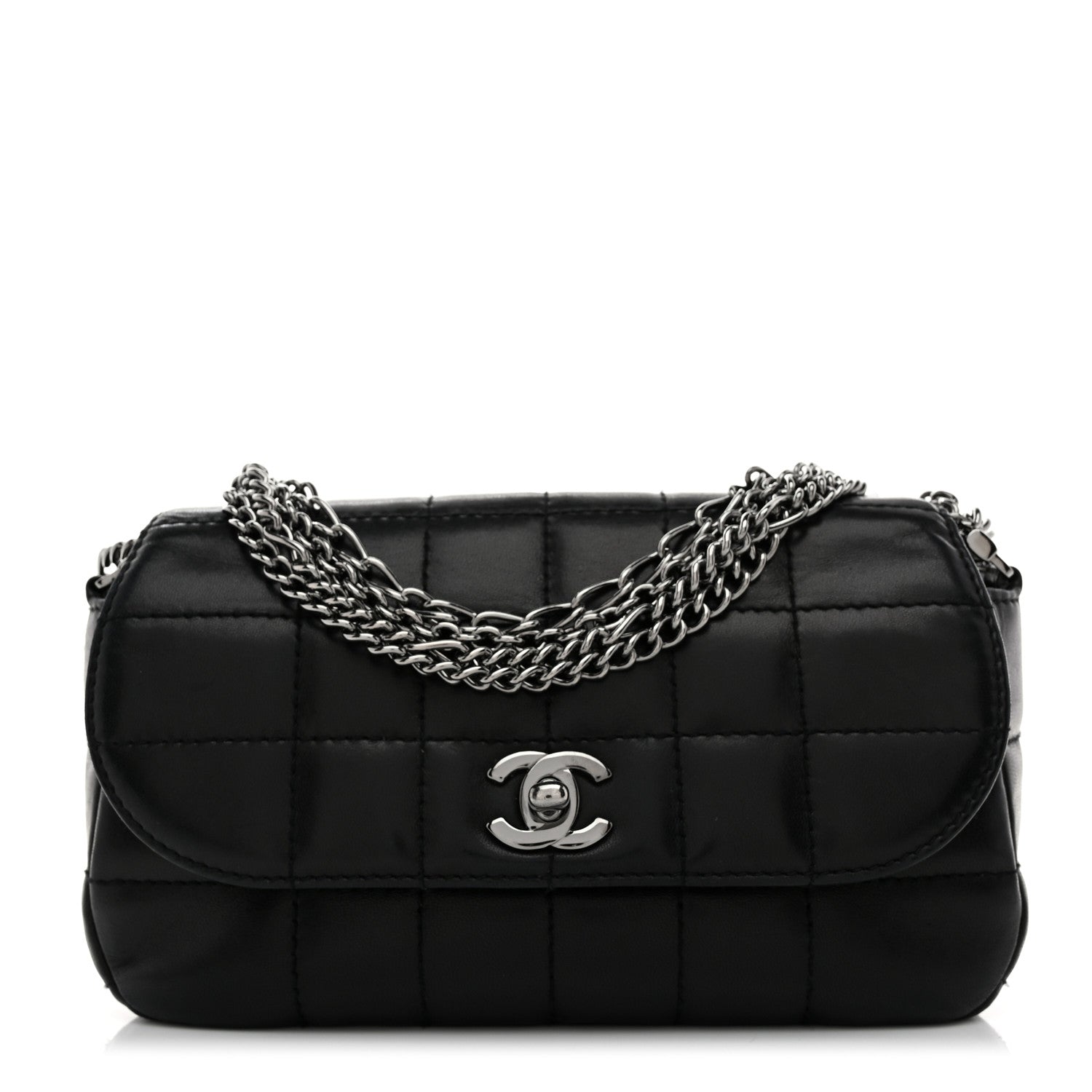 Chanel Lambskin Chocolate Bar Quilted Lambskin 4 Chain Flap Black